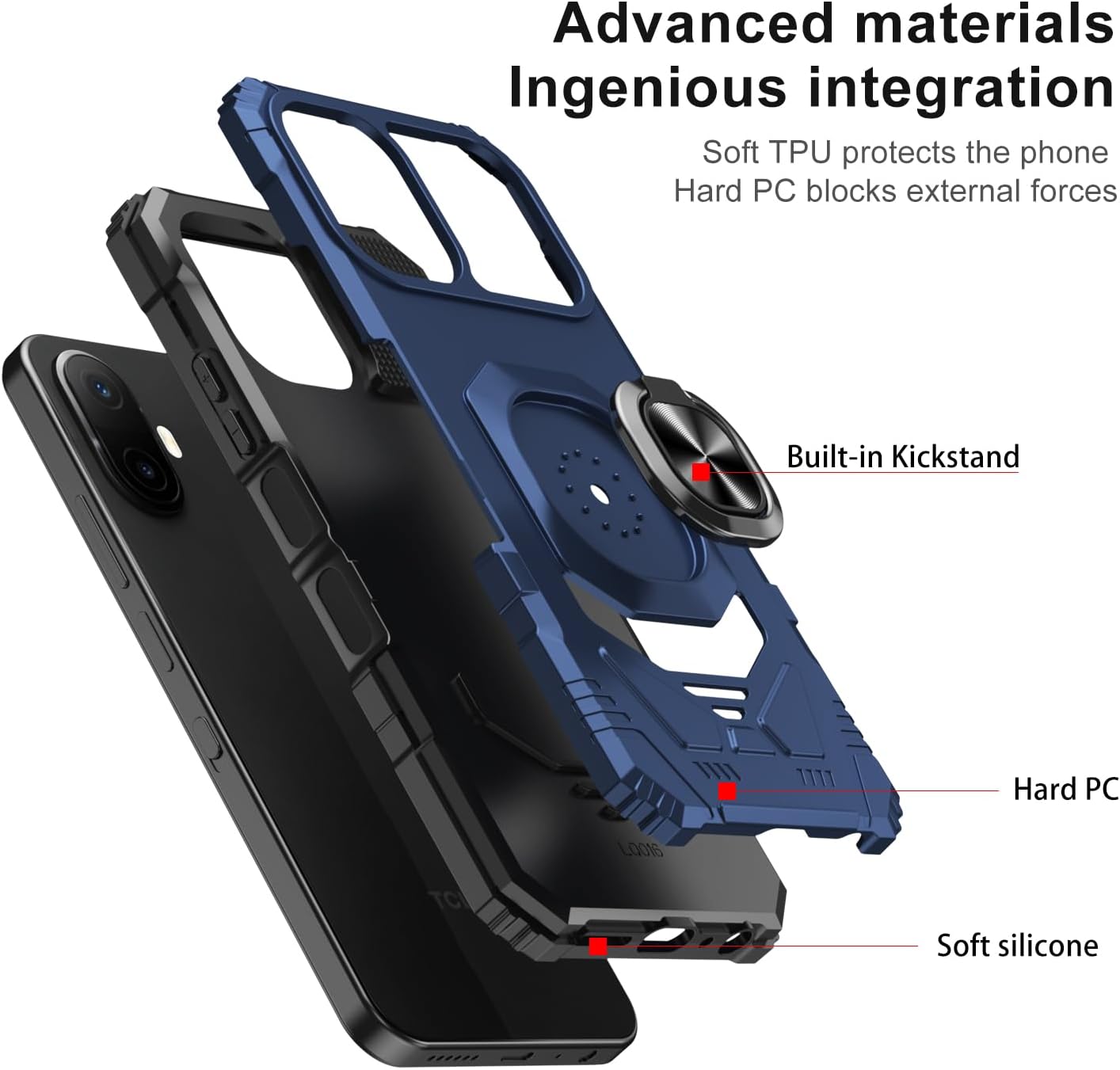 for TCL NXTPAPER 70 Pro Phone Case with Tempered Glass Screen Protector,Military Grade Heavy Duty Shockproof Protective Cover,with Ring Kickstand (Blue)