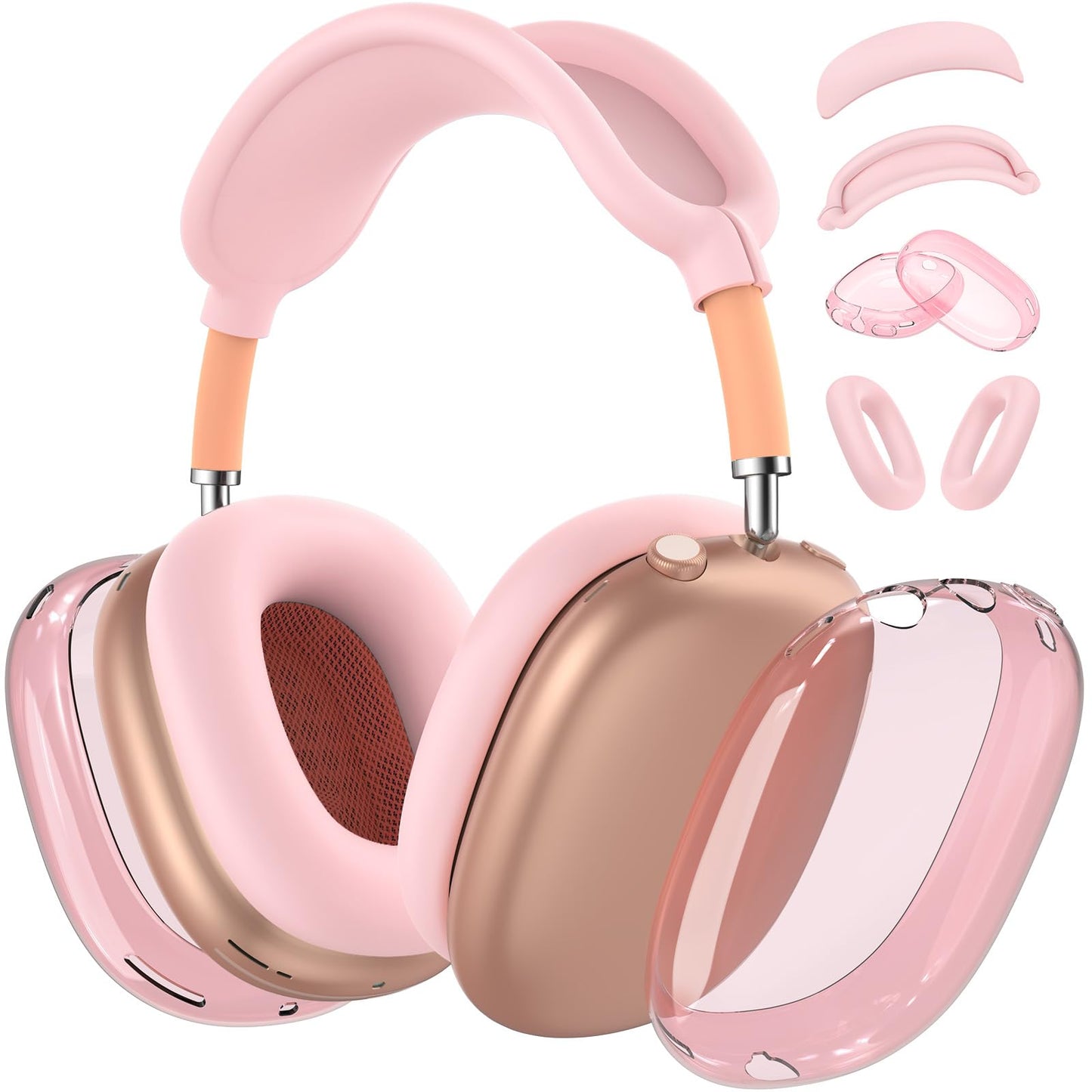 for AirPods Max Case Cover, Clear TPU Ear Cups Cover/Silicone Ear Pad Case Cover/Silicone Headband Cover Transparent Accessories for Apple AirPods Max Headphones USB-C (2024/2020), Stone [4 in 1]
