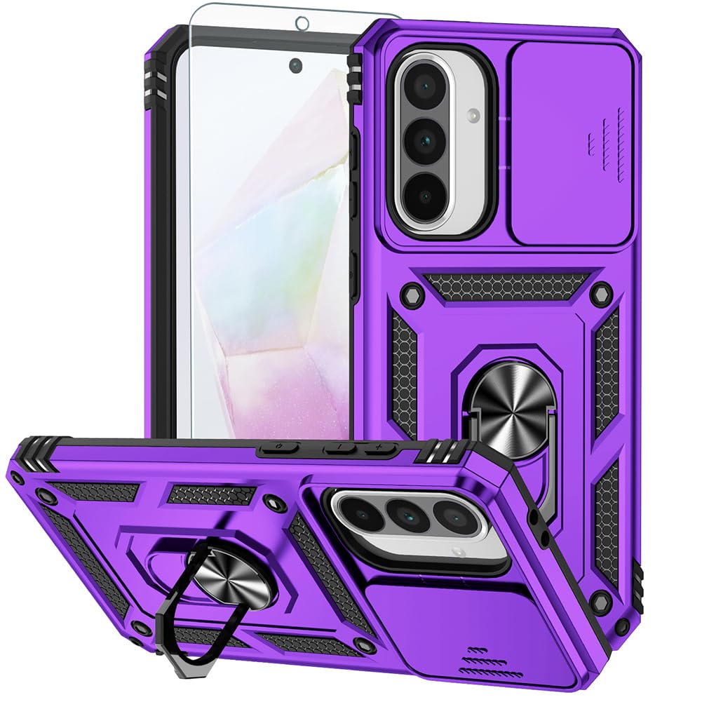 Androgate Phone Case for Samsung Galaxy A17/ A26 5G Case with HD Screen Protector & Slide Camera Cover & Rotated Ring Kickstand, [Military-Grade] Phone Case for Galaxy A26/ A17 Blue