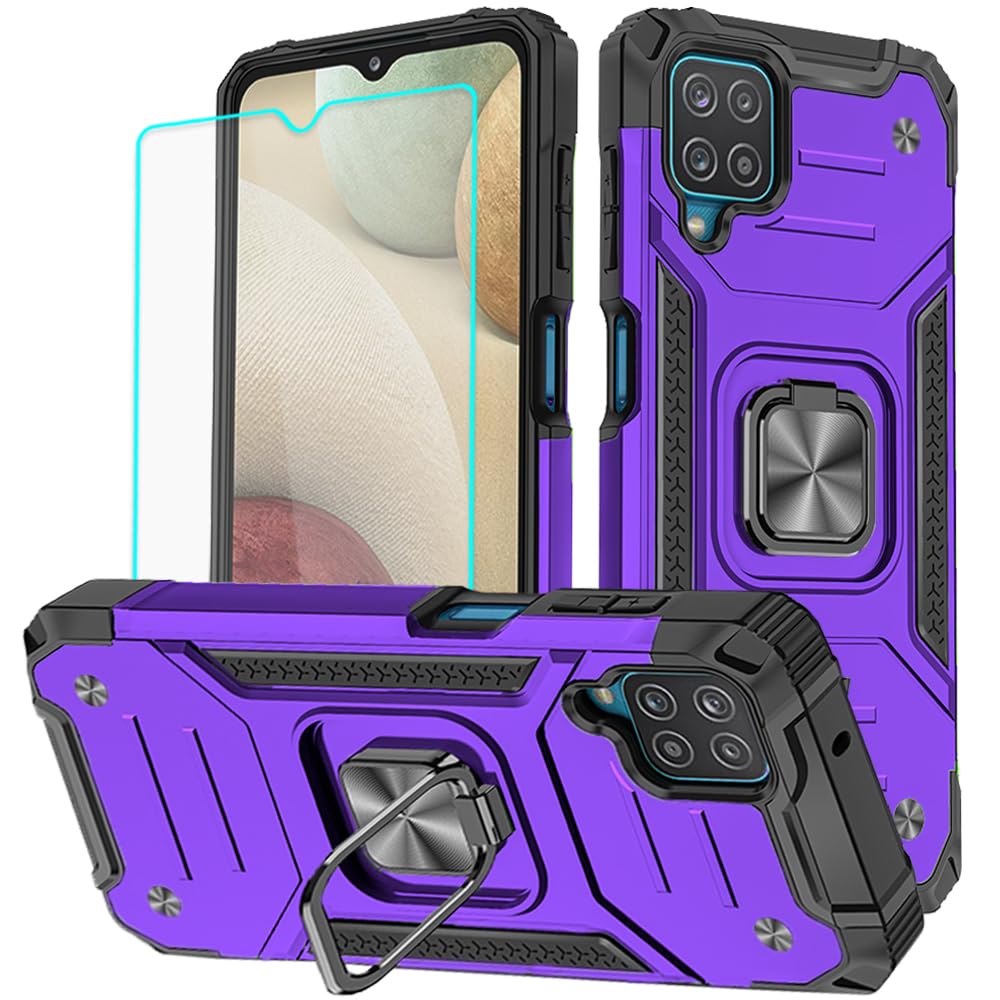 HNHYGETE for Galaxy A12 Phone Case with Screen Protector, 360°Military Grade Rotatable Kickstand [Shockproof] Protective Cases for Samsung Galaxy A12 (Green)