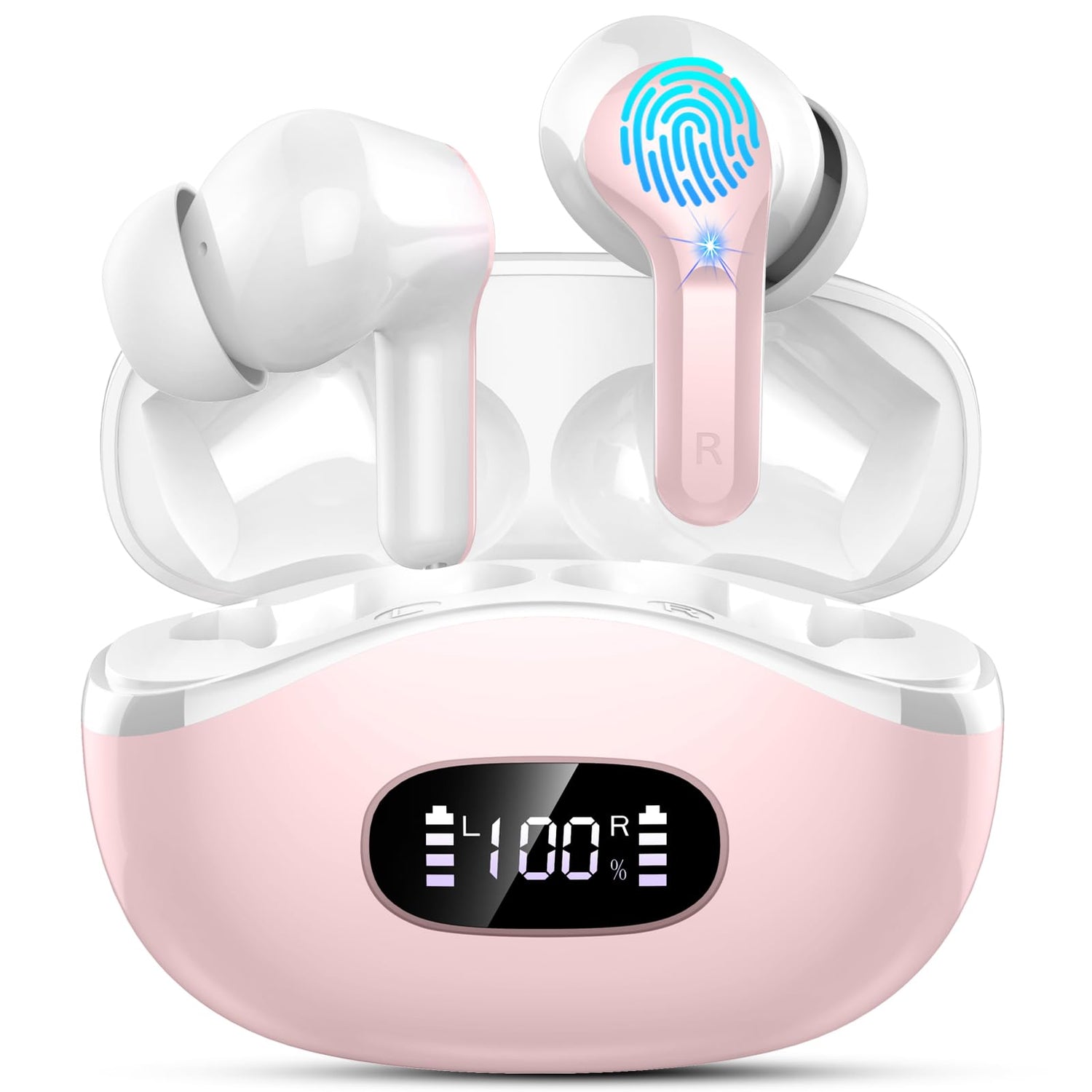 Wireless Earbuds, 48Hrs 2026 Bluetooth Headphones, Hi-Fi Stereo Deep Bass Ear Buds, ENC Noise Cancelling Mic, Clear Calls, IP-X7 Waterproof, USB Sport Earphones in Ear for Phones Laptop Pad, White