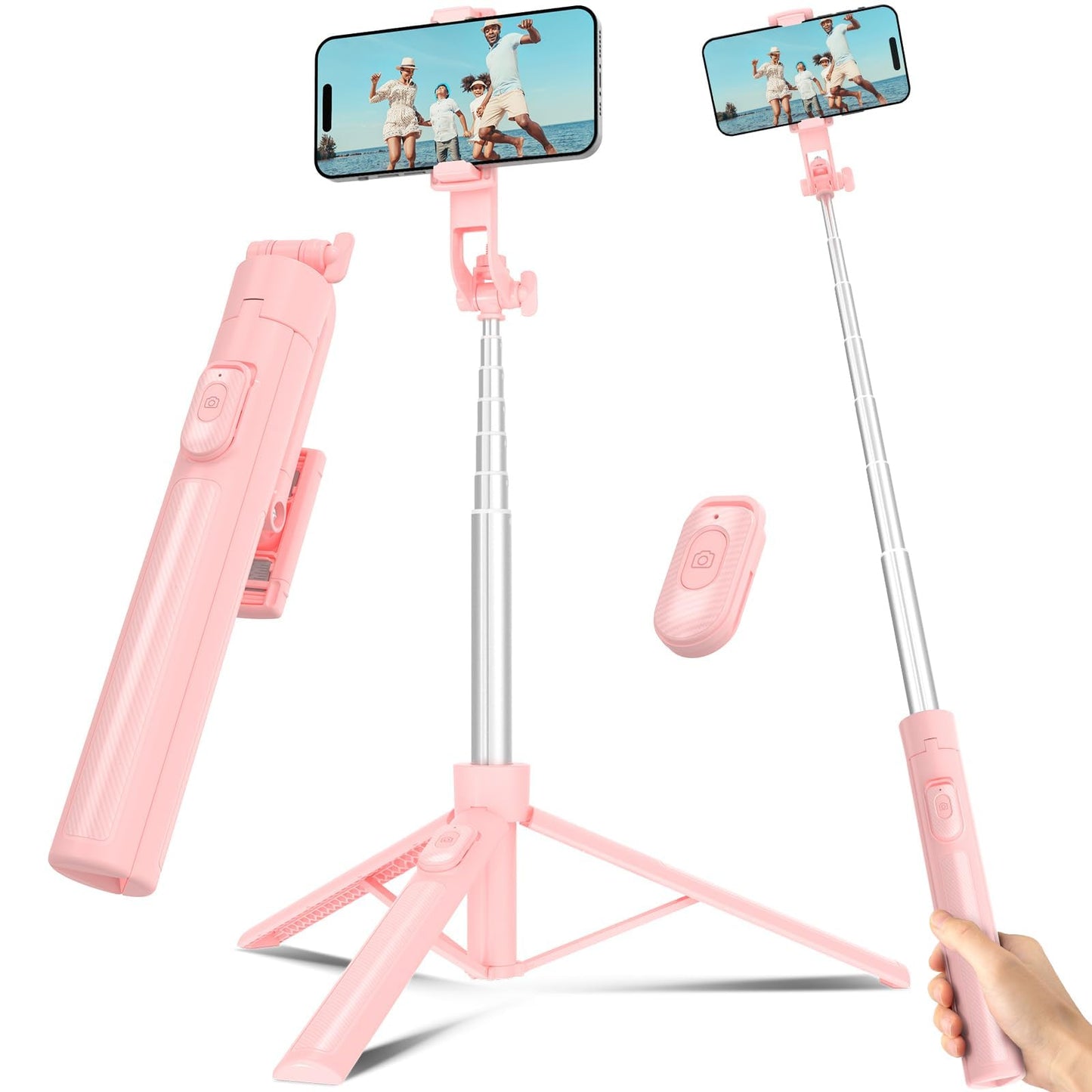 Selfie Stick Tripod for Phone with Remote Control & Holder, 50 Inch, Black | Extendable Selfie Stick Travel for iPhone, iPhone Tripod for Video Recording