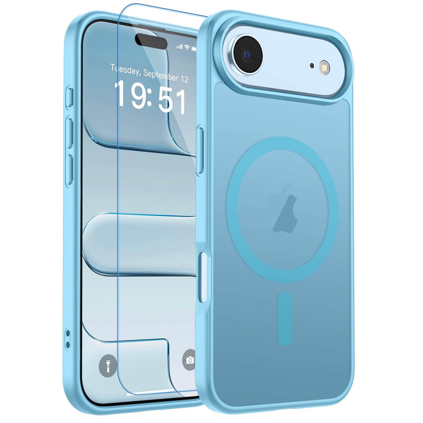 Magnetic for iPhone 17 Case, Upgraded [Camera Control Button] [Full Camera Protection] [with 1 Screen Protector] Translucent Matte Shockproof Protective Phone Cover, Mist Blue