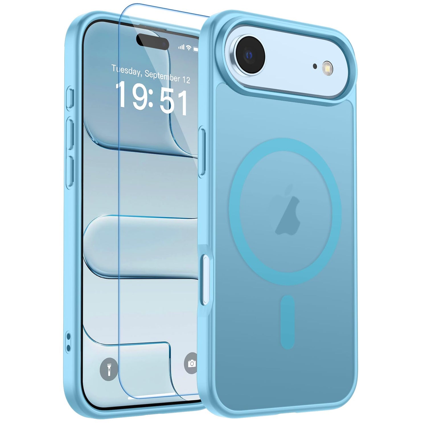 Magnetic for iPhone 17 Case, Upgraded [Camera Control Button] [Full Camera Protection] [with 1 Screen Protector] Translucent Matte Shockproof Protective Phone Cover, Mist Blue