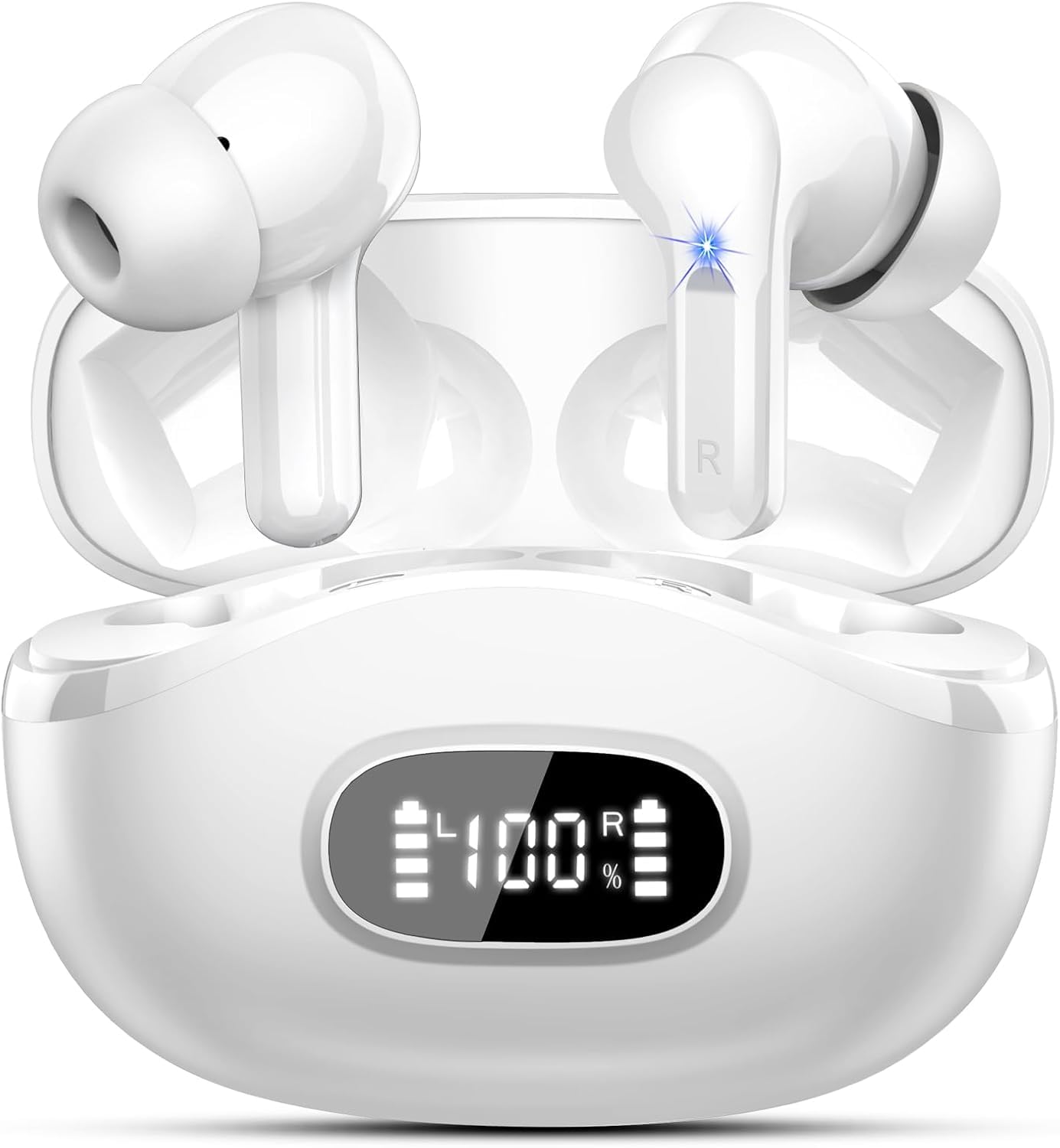 Wireless Earbuds, Bluetooth Headphones 5.4 HiFi Stereo, Ear Buds with 4 ENC Noise Cancelling Mics, 48H Bluetooth Earbuds with Dual LED Display, IP7 Waterproof in Ear Earphones for Android iOS, Black