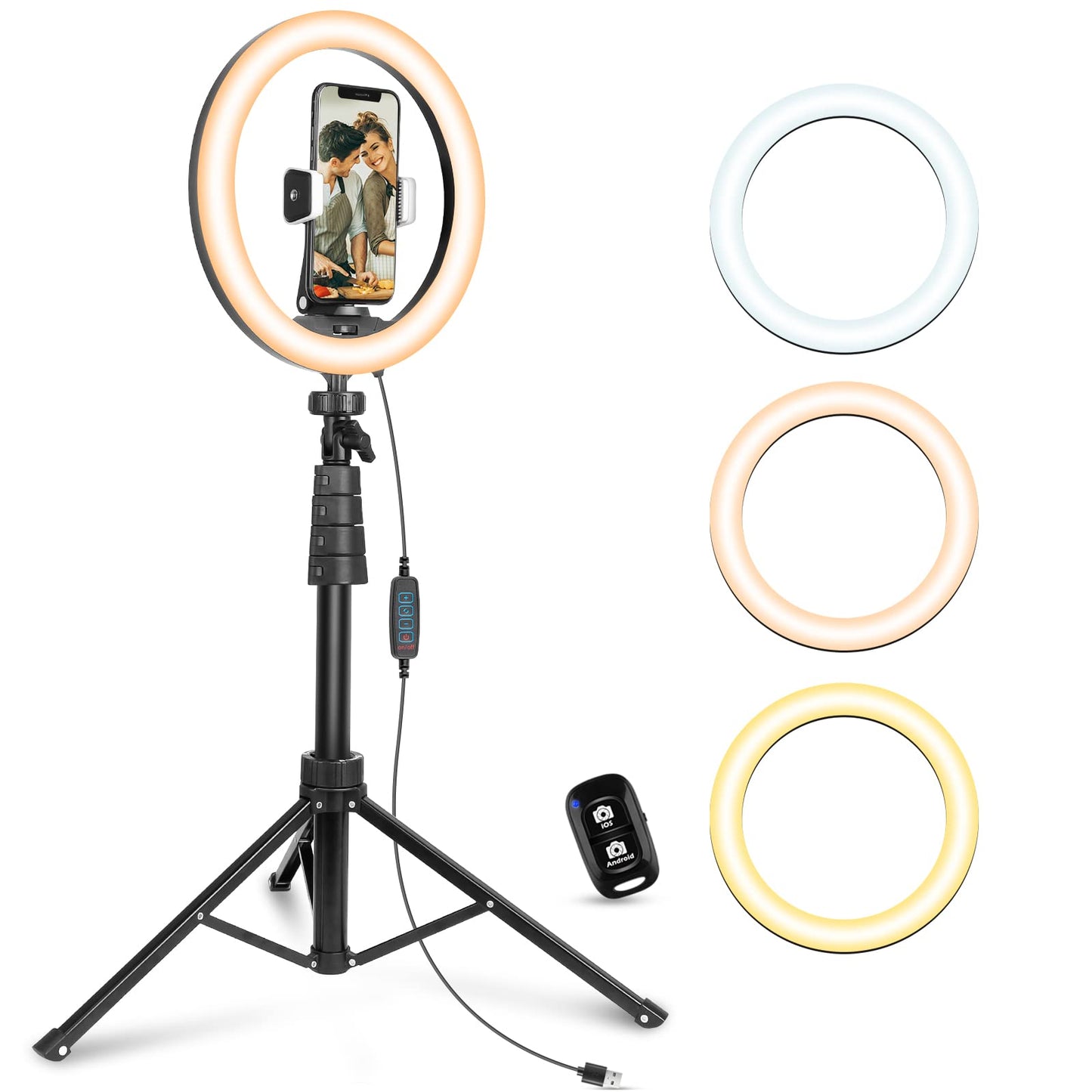 UBeesize 12" LED Ring Light with 62" Tripod Stand, Phone Holder & Remote | Dimmable Selfie Light for Video Recording, Live Streaming, TikTok, YouTube, Makeup, Compatible with iPhone & Android (Black)