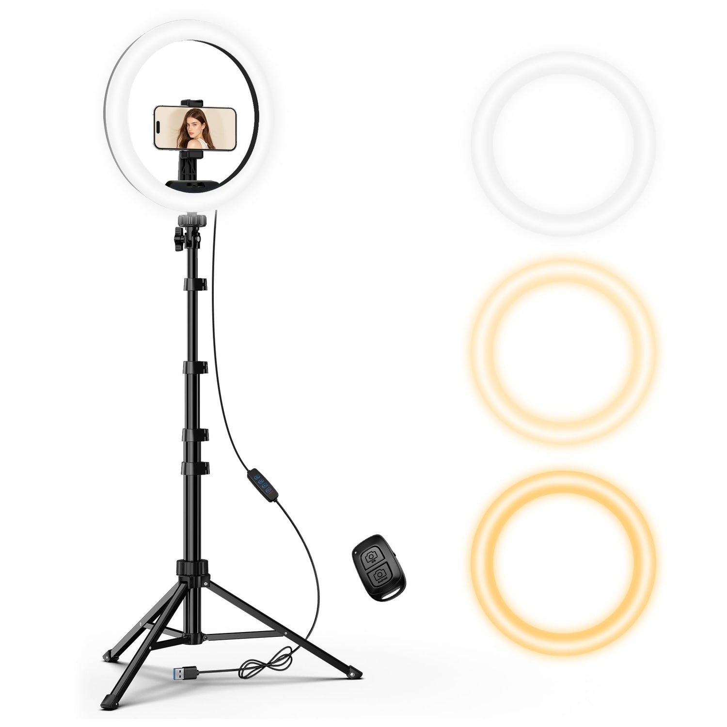 UBeesize 12" LED Ring Light with 62" Tripod Stand, Phone Holder & Remote | Dimmable Selfie Light for Video Recording, Live Streaming, TikTok, YouTube, Makeup, Compatible with iPhone & Android (Black)