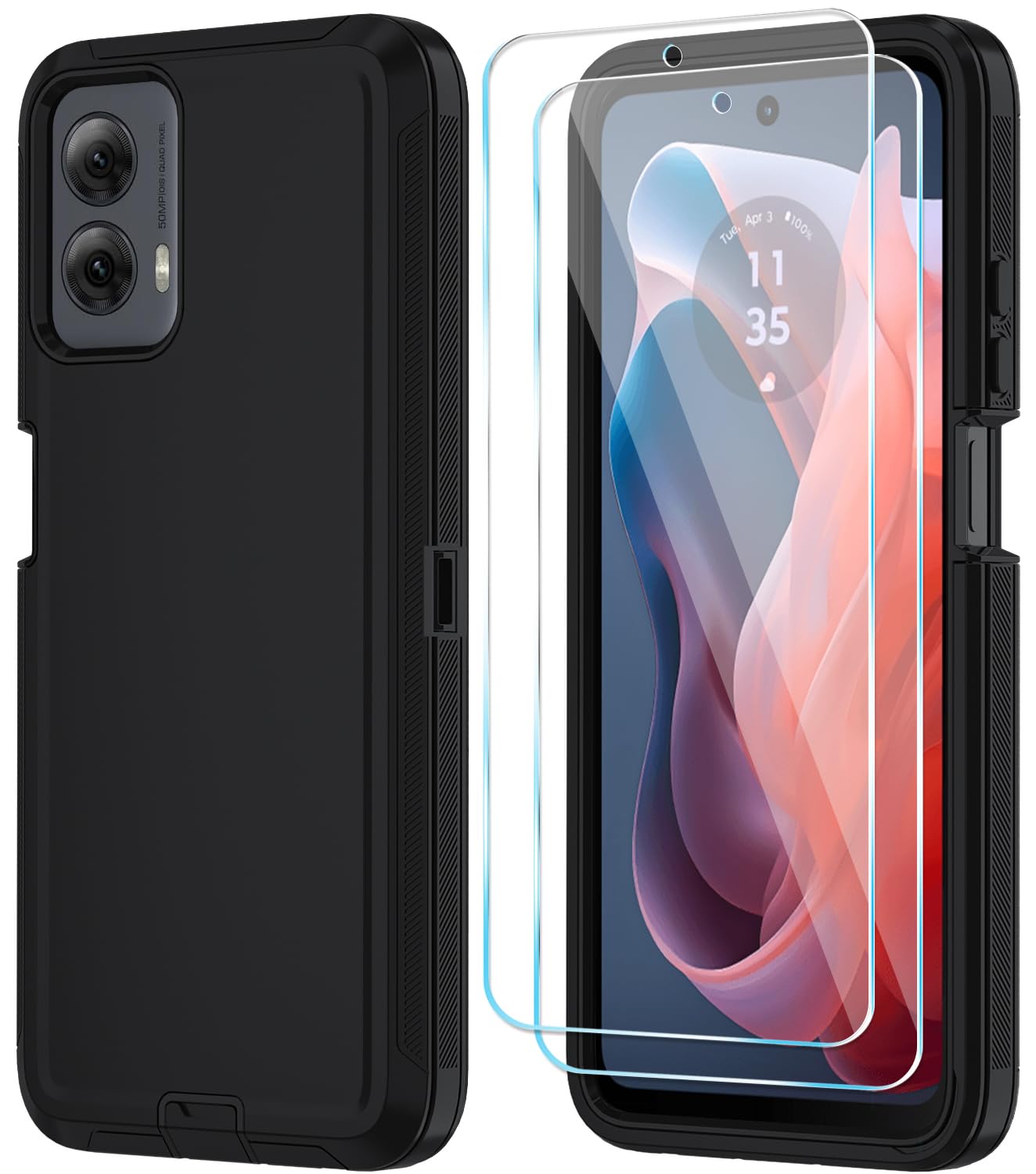 Qinmay Phone Case for Motorola Moto G Power 5G 2024 Case with HD Screen Protector, Heavy Duty Shockproof & Cover Phone Case for Moto G Power 2024,WineRed Pink