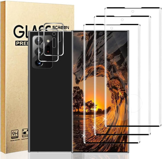 3+2 Pack For Samsung Galaxy Note 20 Ultra Screen Protector 6.9 Inch With Camera Lens Protector, 9H Tempered Glass, HD Clear, Support Fingerprint Unlock For Samsung Note 20 Ultra 5G
