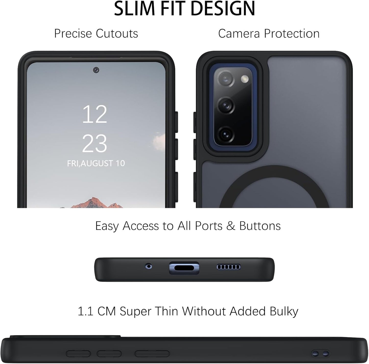 DUEDUE for Samsung Galaxy S20 FE Case Magnetic[Compatible with Magsafe], Translucent Matte Back Full Body Protective Cover Anti-Scratch Shockproof Phone Case for Samsung S20 FE 4G/5G, Black