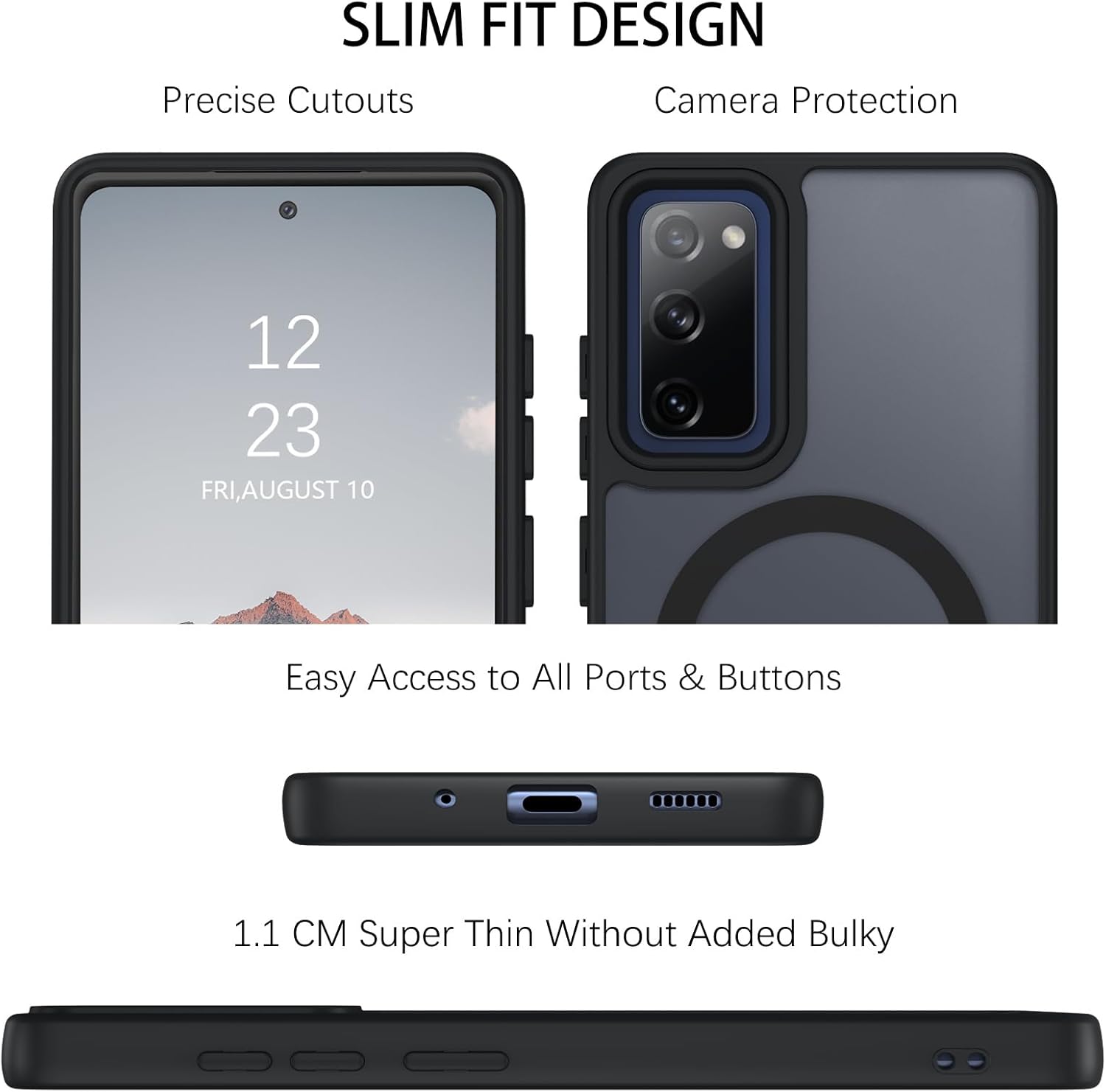 DUEDUE for Samsung Galaxy S20 FE Case Magnetic[Compatible with Magsafe], Translucent Matte Back Full Body Protective Cover Anti-Scratch Shockproof Phone Case for Samsung S20 FE 4G/5G, Black