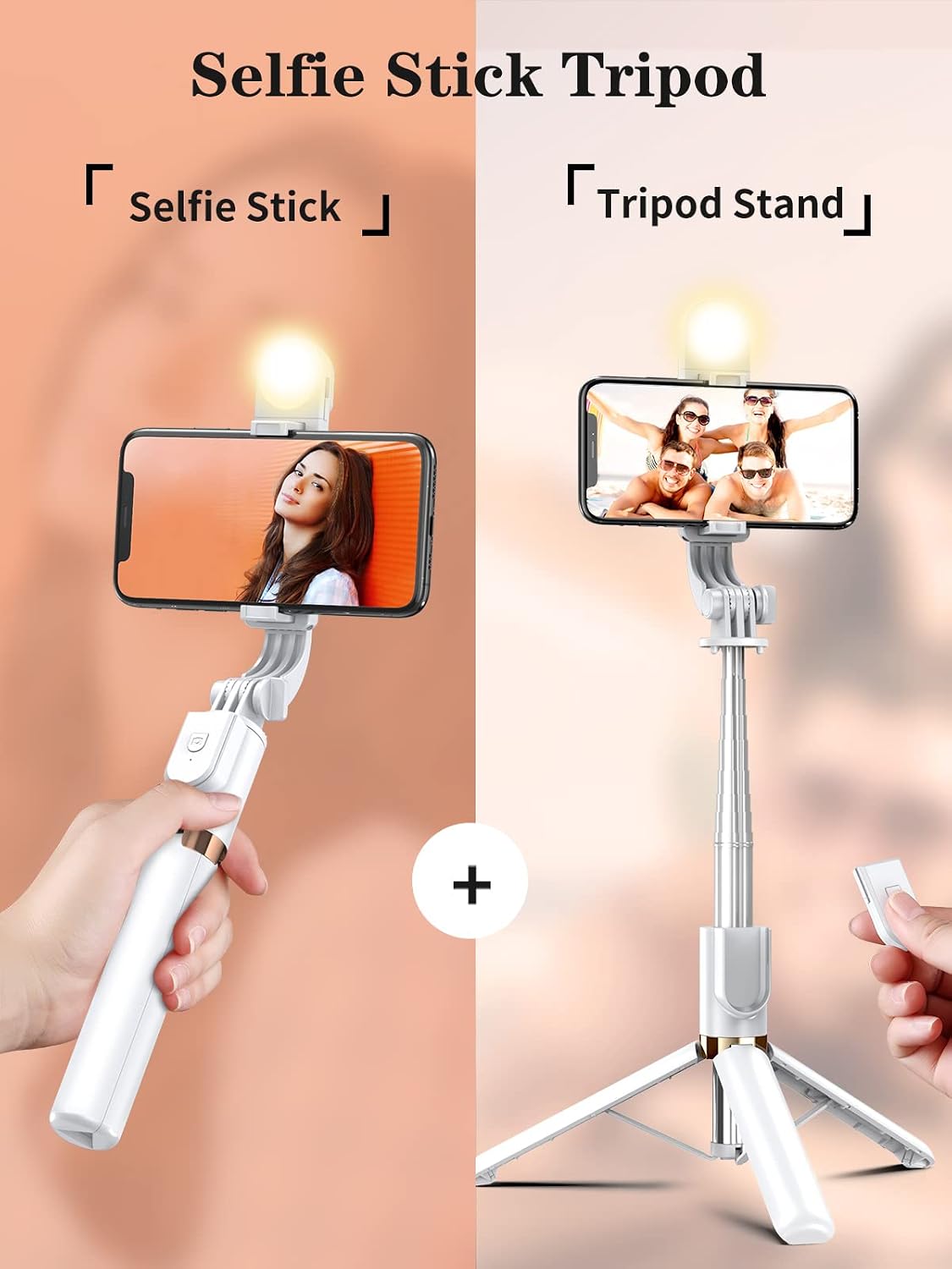 Selfie Stick Tripod with Wireless Remote, 46'' Cellphone Selfie Stick Tripod with LED Fill Light, for iPhone 16/15/14/14 pro/13/13 Pro/12/11/11 Pro/XS Max/XS/XR/X/8/7 and Android Smartphone(Upgrade)
