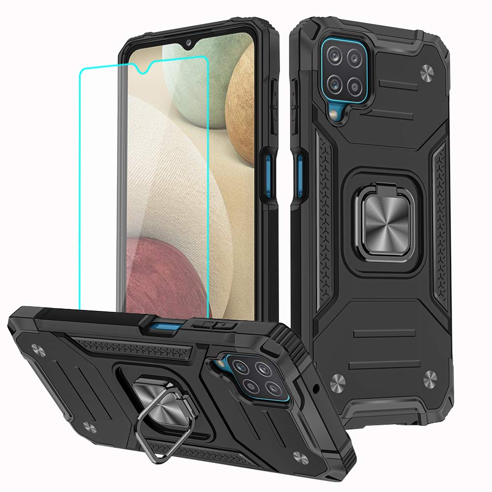 HNHYGETE for Galaxy A12 Phone Case with Screen Protector, 360°Military Grade Rotatable Kickstand [Shockproof] Protective Cases for Samsung Galaxy A12 (Green)
