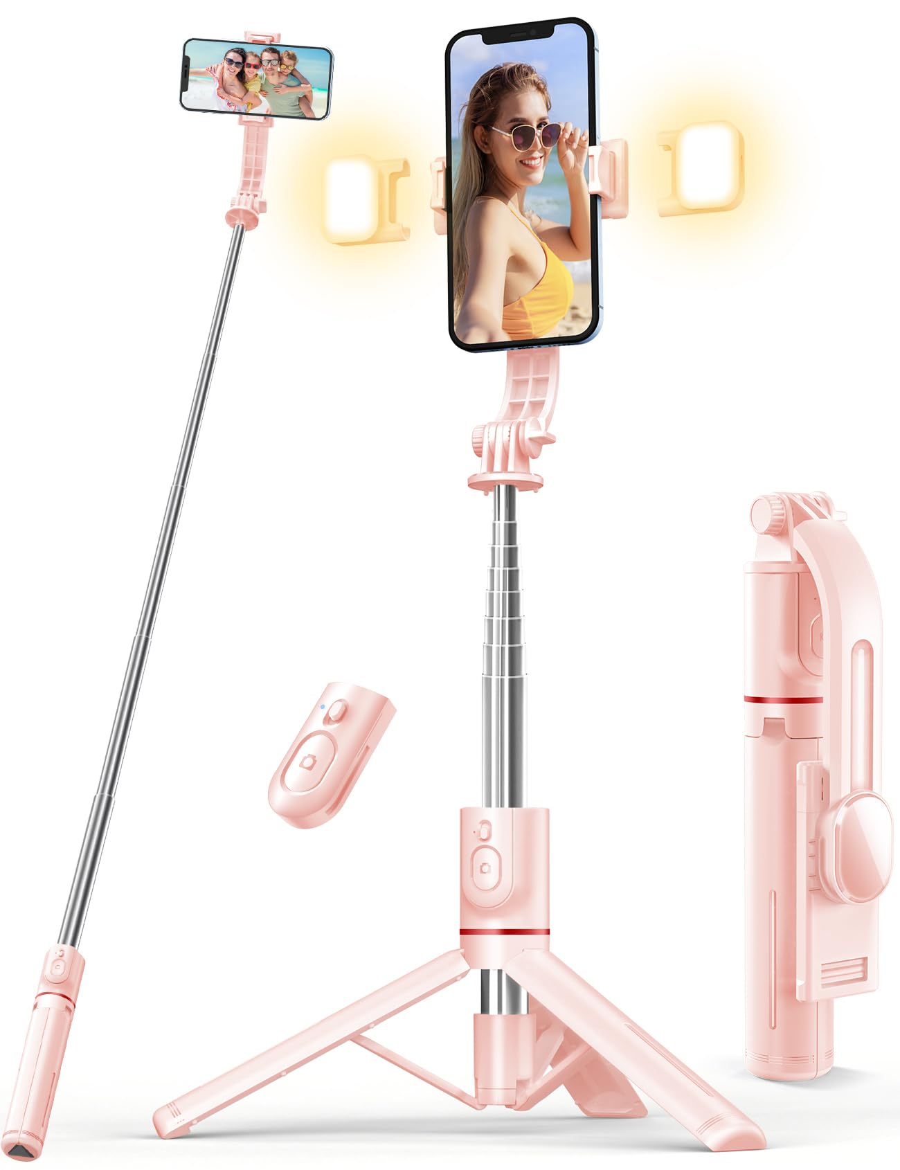 Selfie Stick Tripod with Light, 45'' Phone Tripod with Wireless Remote | Portable Travel Phone Tripod, Compatible with iPhone 16/15 Pro Max/15/14 Pro/14/13, Samsung S22/ S23 Ultra/Android Smartphone