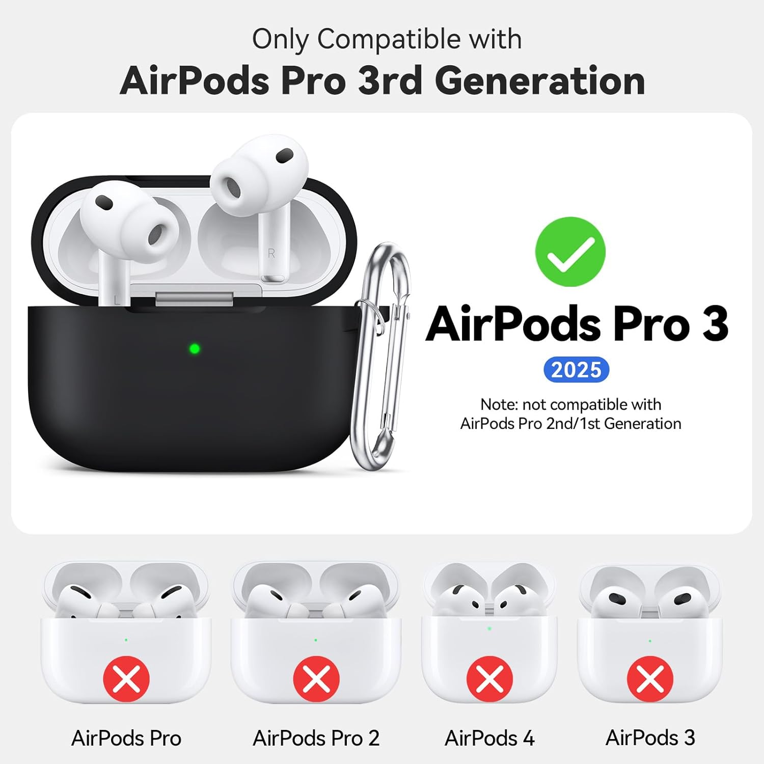 for AirPods Pro 3 Case (2025),Soft Silicone Protective Cover Compatible with Apple AirPods Pro 3rd Generation Case with Cleaning Kit for Women Men,Air pods Pro Accessories with Keychain,Black