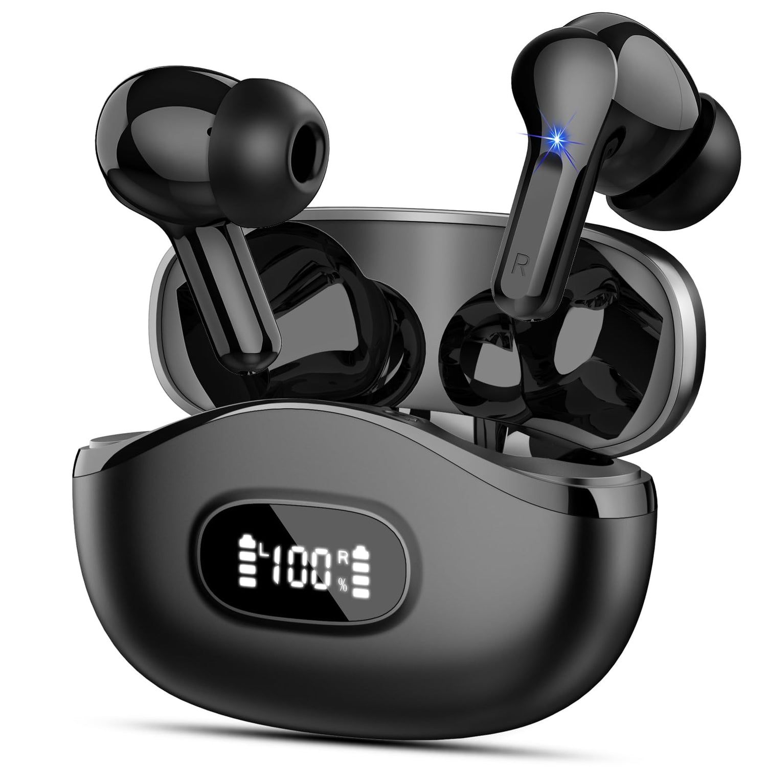 Wireless Earbuds, Bluetooth Headphones 5.4 HiFi Stereo, Ear Buds with 4 ENC Noise Cancelling Mics, 48H Bluetooth Earbuds with Dual LED Display, IP7 Waterproof in Ear Earphones for Android iOS, Black