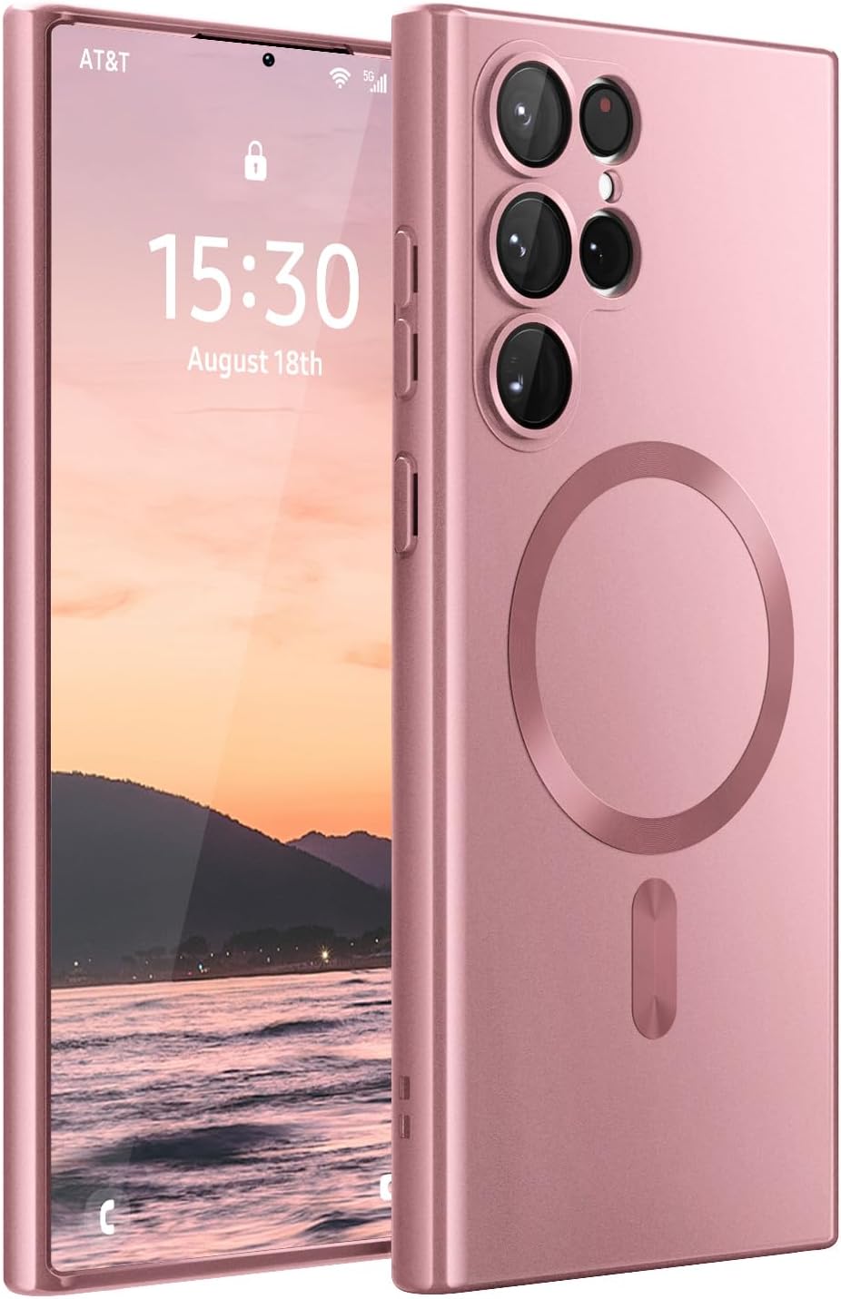 Magnetic for Samsung Galaxy S22 Ultra Case for Women Men Girls [Compatible with MagSafe] [Camera Lens Protector] Matte Cute Slim Soft Silicone Bumper Shockproof Metallic Phone Case, Pink