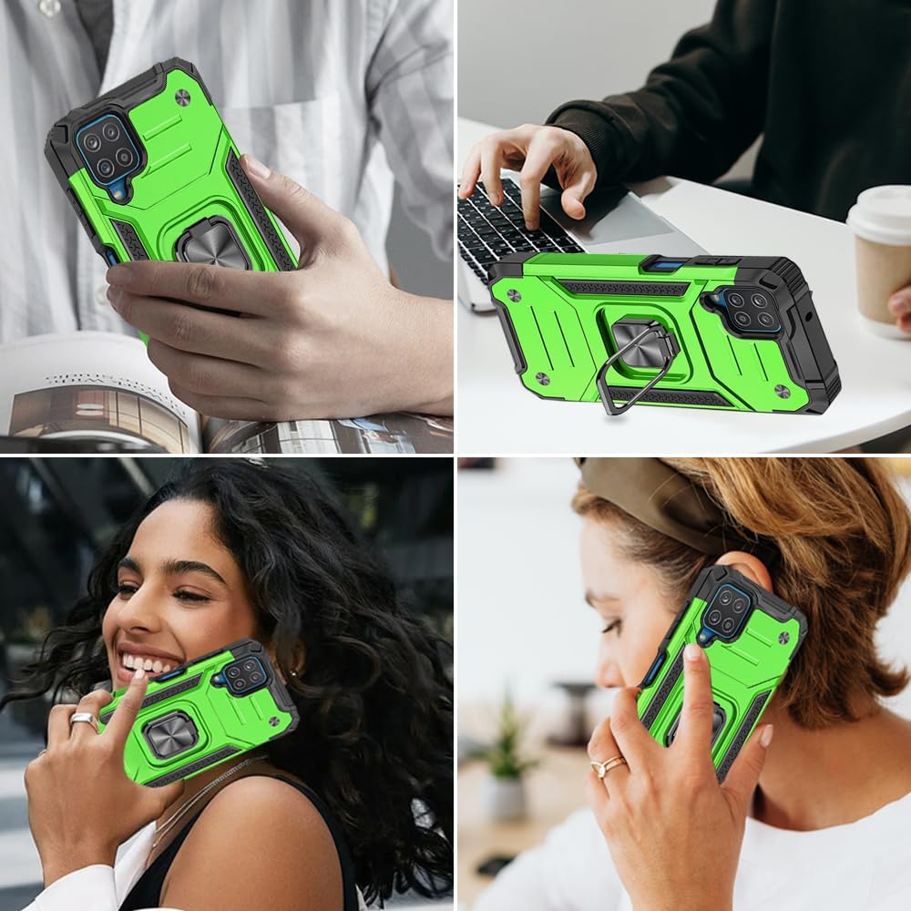 HNHYGETE for Galaxy A12 Phone Case with Screen Protector, 360°Military Grade Rotatable Kickstand [Shockproof] Protective Cases for Samsung Galaxy A12 (Green)