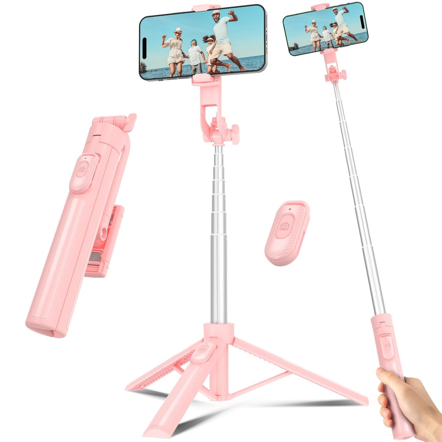 Selfie Stick Tripod for Phone with Remote Control & Holder, 50 Inch, Black | Extendable Selfie Stick Travel for iPhone, iPhone Tripod for Video Recording