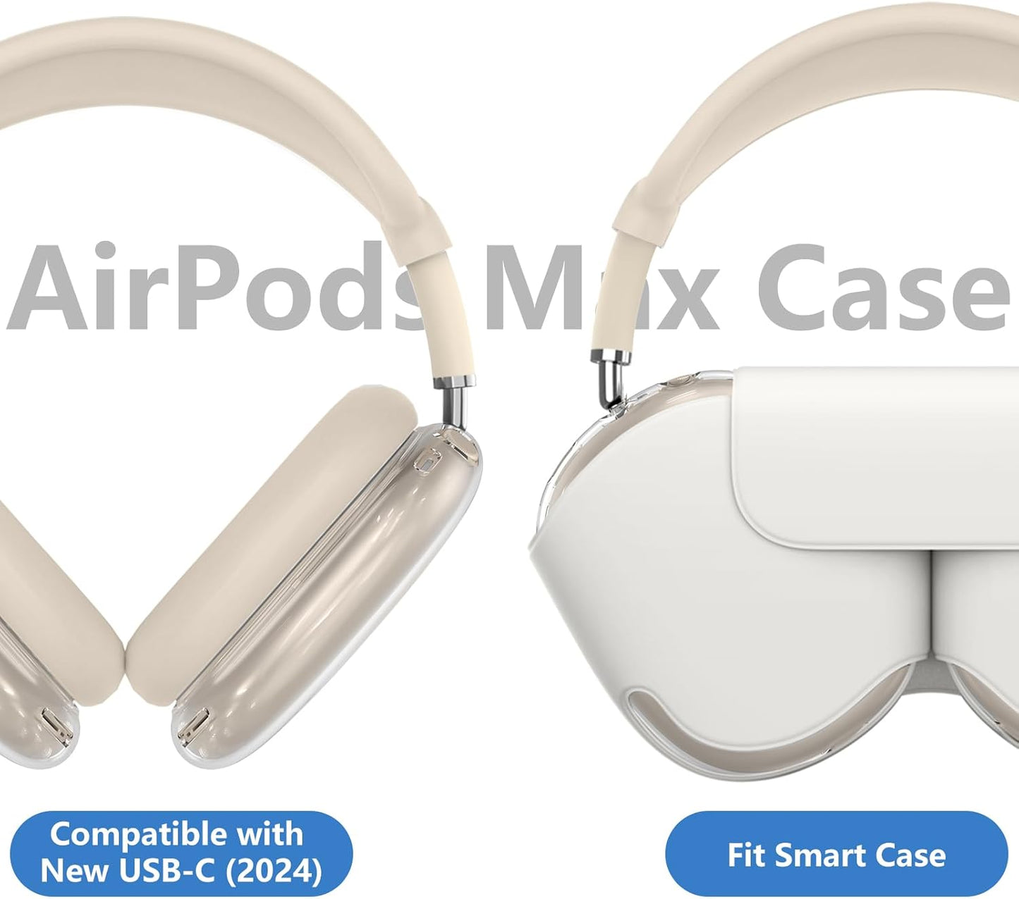 for AirPods Max Case Cover, Clear TPU Ear Cups Cover/Silicone Ear Pad Case Cover/Silicone Headband Cover Transparent Accessories for Apple AirPods Max Headphones USB-C (2024/2020), Stone [4 in 1]
