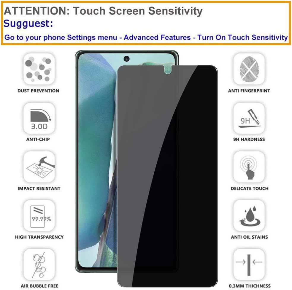 [2 Pack] Note 20 Privacy Screen Protector Anti-Spy, LYWHL Tempered Glass Screen Protector for Samsung Galaxy Note 20, Black 9H Hardness Anti-Scratch Bubble Free [Don't Support Fingerprint Unlock]