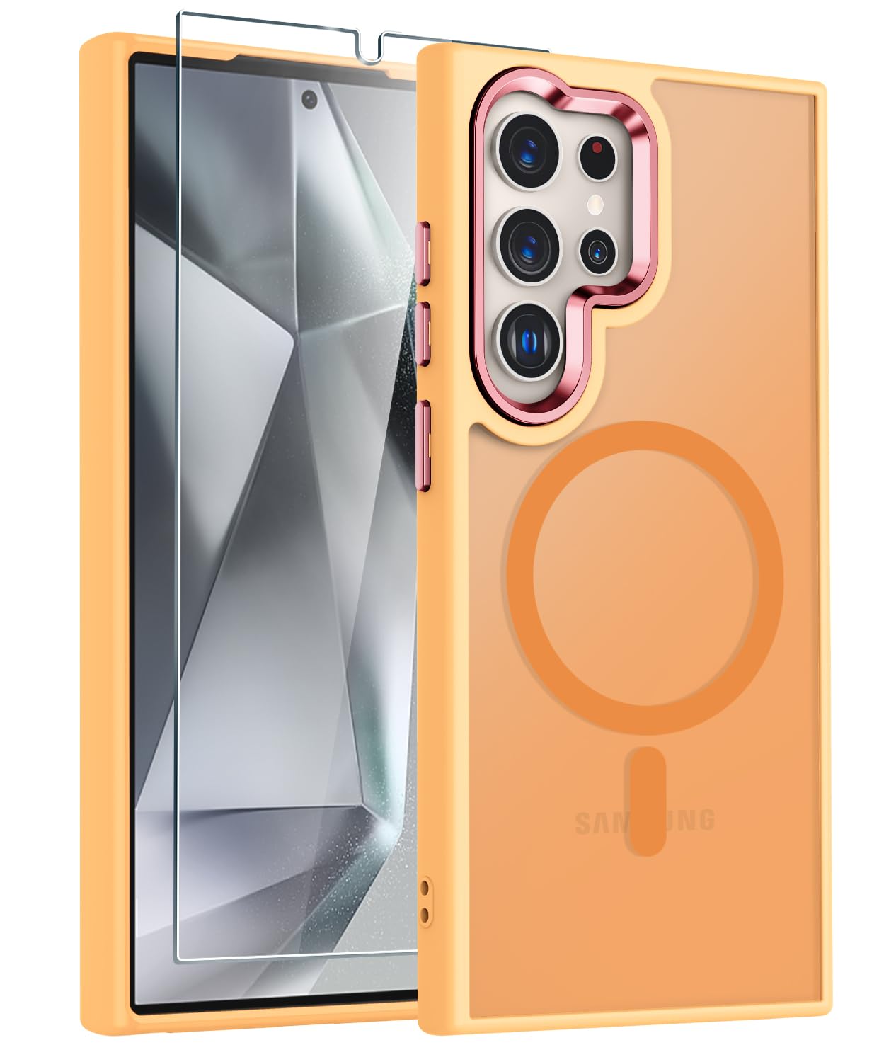 WRJ for Samsung Galaxy S25 Case,Galaxy S24 Case with Screen Protector,[Compatible with Magsafe] Magnetic Slim Matte Translucent Phone Case Women Men Shockproof Protective Cover-Matcha Green