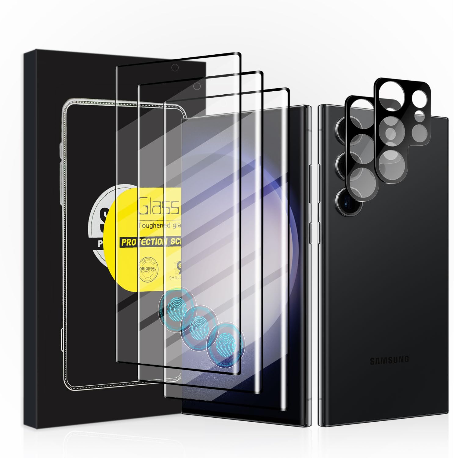 3Pack Galaxy S22 Ultra Glass Screen Protector, 2Pack Camera Lens Film 9H Hardness 3D Fulll Coverage Case Friendly Compatible with Ultra Sonic Fingerprint For Galaxy S22 Ultra 6.8”