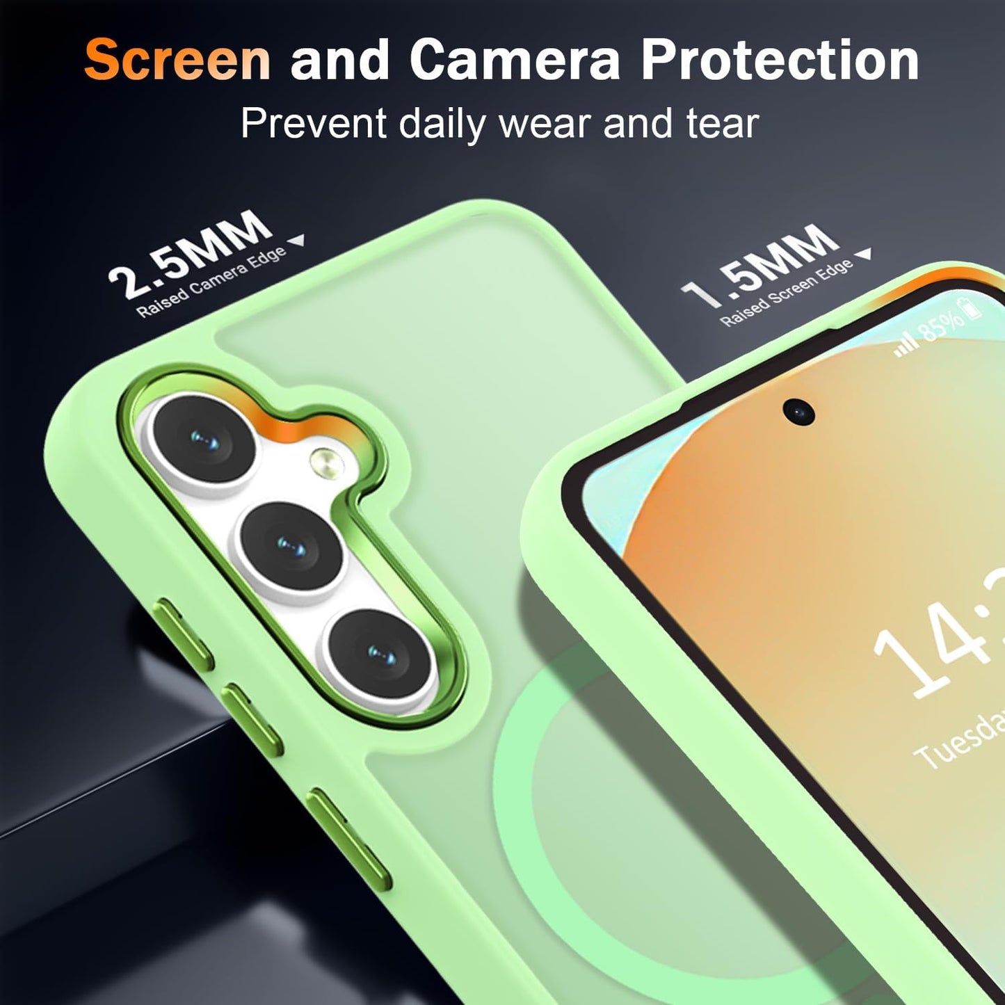 WRJ for Samsung Galaxy S25 Case,Galaxy S24 Case with Screen Protector,[Compatible with Magsafe] Magnetic Slim Matte Translucent Phone Case Women Men Shockproof Protective Cover-Matcha Green