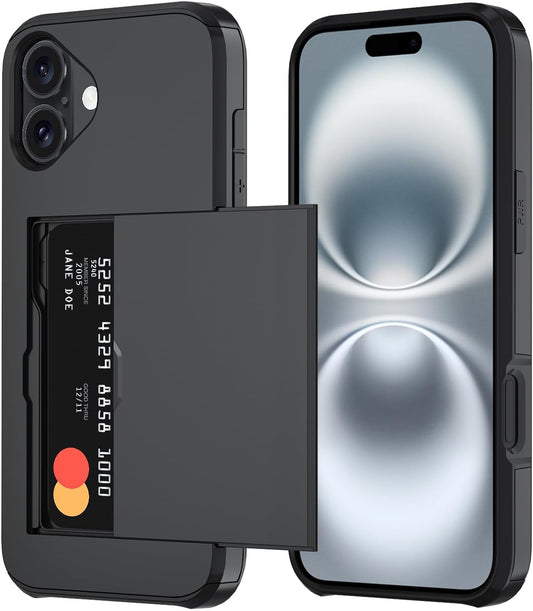 Qinmay Compatible with iPhone 17 Case Wallet,Built-in Card Holder, Heavy Duty Protective Dual Layer Shockproof Hidden Card Slot Slim Wallet Phone Cover for iPhone 17 ,Black