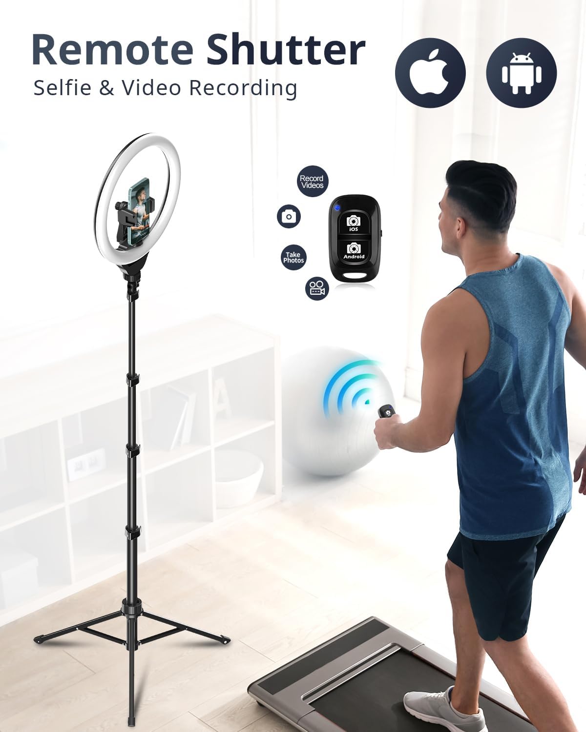 UBeesize 12" LED Ring Light with 62" Tripod Stand, Phone Holder & Remote | Dimmable Selfie Light for Video Recording, Live Streaming, TikTok, YouTube, Makeup, Compatible with iPhone & Android (Black)