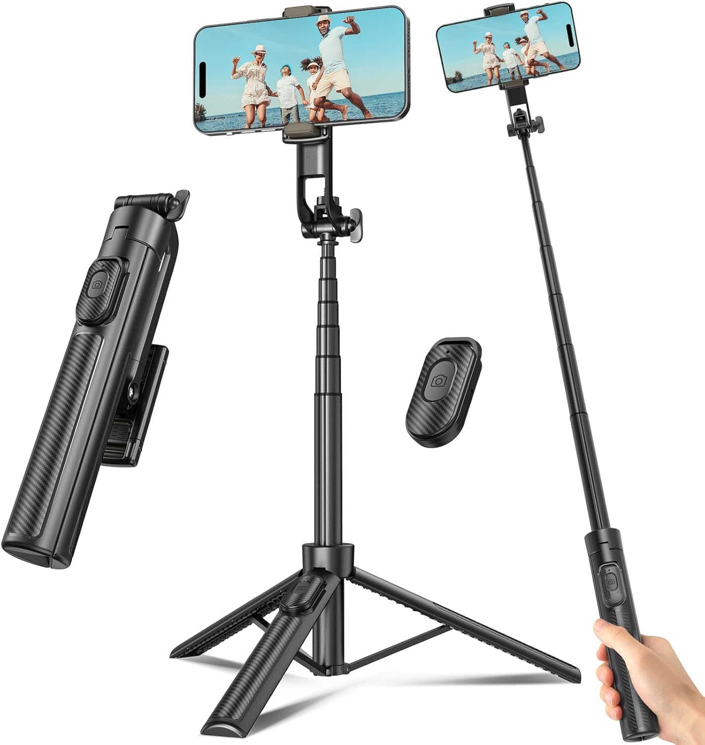 Selfie Stick Tripod for Phone with Remote Control & Holder, 50 Inch, Black | Extendable Selfie Stick Travel for iPhone, iPhone Tripod for Video Recording
