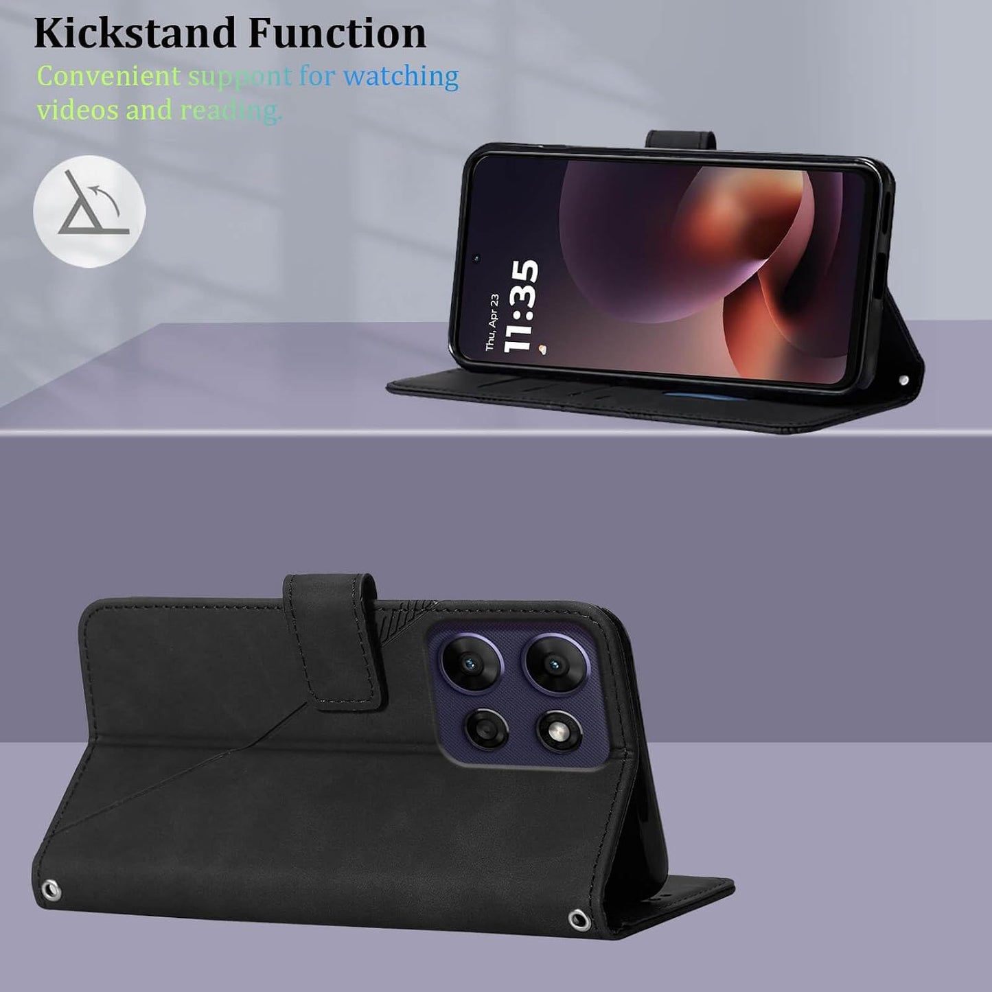 for Moto G Power 2026 Case Wallet, Card Holder Slots, Wrist Strap, TPU Interior Phone Protective, Stand PU Leather Flip Cases Cover for Moto G Power - 2026 (Black)