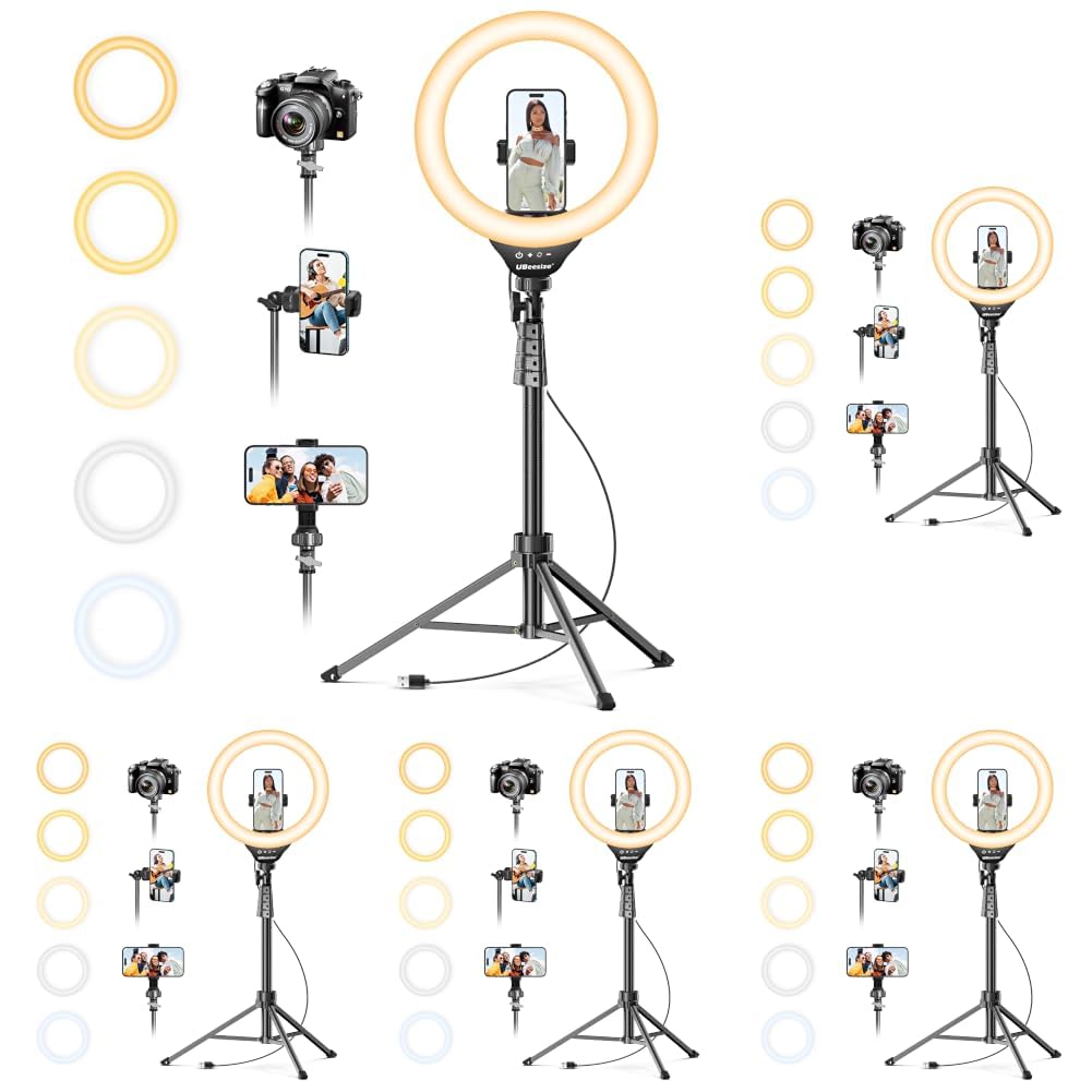 UBeesize 12" LED Ring Light with 62" Tripod Stand, Phone Holder & Remote | Dimmable Selfie Light for Video Recording, Live Streaming, TikTok, YouTube, Makeup, Compatible with iPhone & Android (Black)