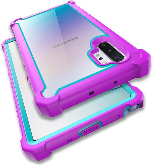 Case for Samsung Galaxy Note 10 Plus Case With Screen Protector, Full Body Protective Hybrid Dual layer Shockproof Acrylic Back Case Cover for Galaxy Note 10 Plus 5G 6.8 inch (Purple Light Blue)