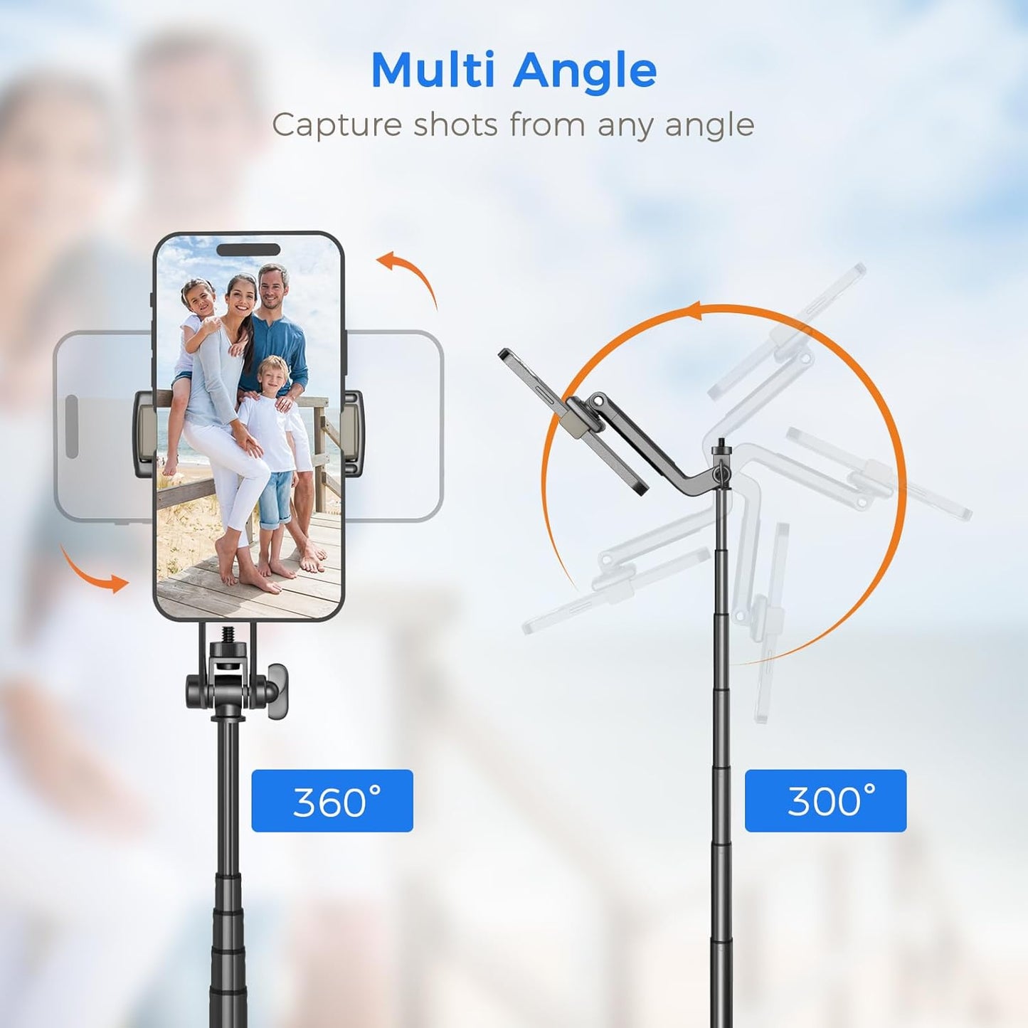Selfie Stick Tripod for Phone with Remote Control & Holder, 50 Inch, Black | Extendable Selfie Stick Travel for iPhone, iPhone Tripod for Video Recording