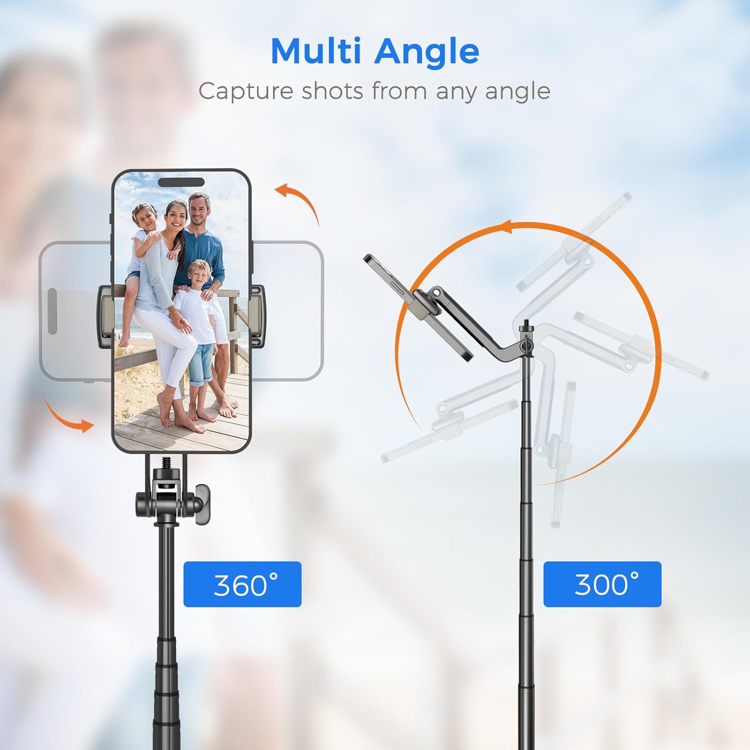 Selfie Stick Tripod for Phone with Remote Control & Holder, 50 Inch, Black | Extendable Selfie Stick Travel for iPhone, iPhone Tripod for Video Recording
