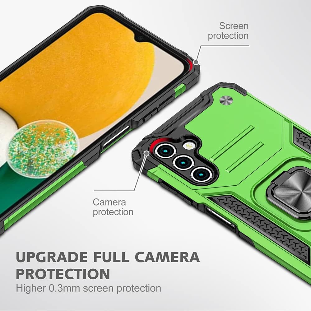 HNHYGETE for Galaxy A13 5G Phone Case with Screen Protector, 360°Military Grade Rotatable Kickstand [Heavy Duty] Protective Cases for Samsung Galaxy A13 5G (Green)