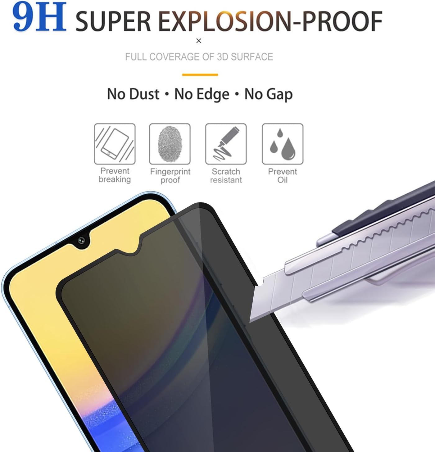 3 Pack Privacy Screen Protector for Samsung Galaxy A15 5G[Anti-Spy Tempered Glass], Ultra HD, Anti-Scratch, Bubble-Free, Easy Install 9H Protective Glass for Galaxy A15 5G