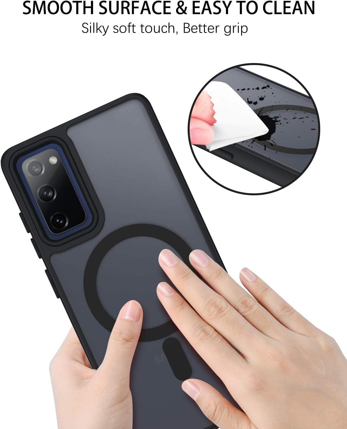 DUEDUE for Samsung Galaxy S20 FE Case Magnetic[Compatible with Magsafe], Translucent Matte Back Full Body Protective Cover Anti-Scratch Shockproof Phone Case for Samsung S20 FE 4G/5G, Black