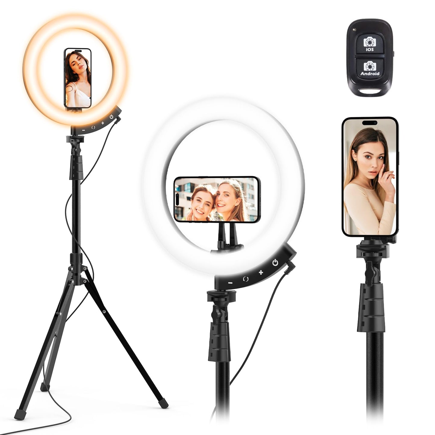 UBeesize 12" LED Ring Light with 62" Tripod Stand, Phone Holder & Remote | Dimmable Selfie Light for Video Recording, Live Streaming, TikTok, YouTube, Makeup, Compatible with iPhone & Android (Black)