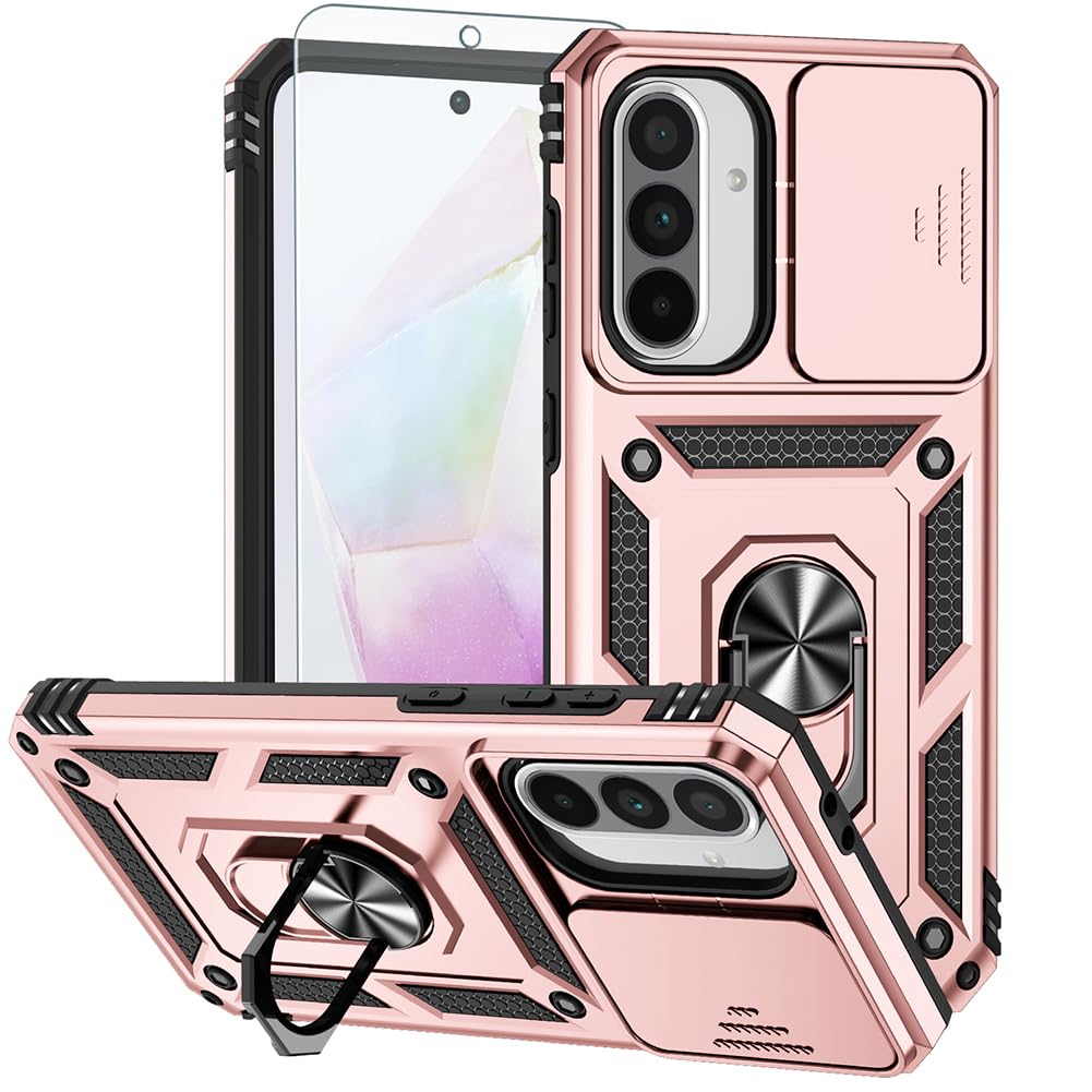 Androgate Phone Case for Samsung Galaxy A17/ A26 5G Case with HD Screen Protector & Slide Camera Cover & Rotated Ring Kickstand, [Military-Grade] Phone Case for Galaxy A26/ A17 Blue