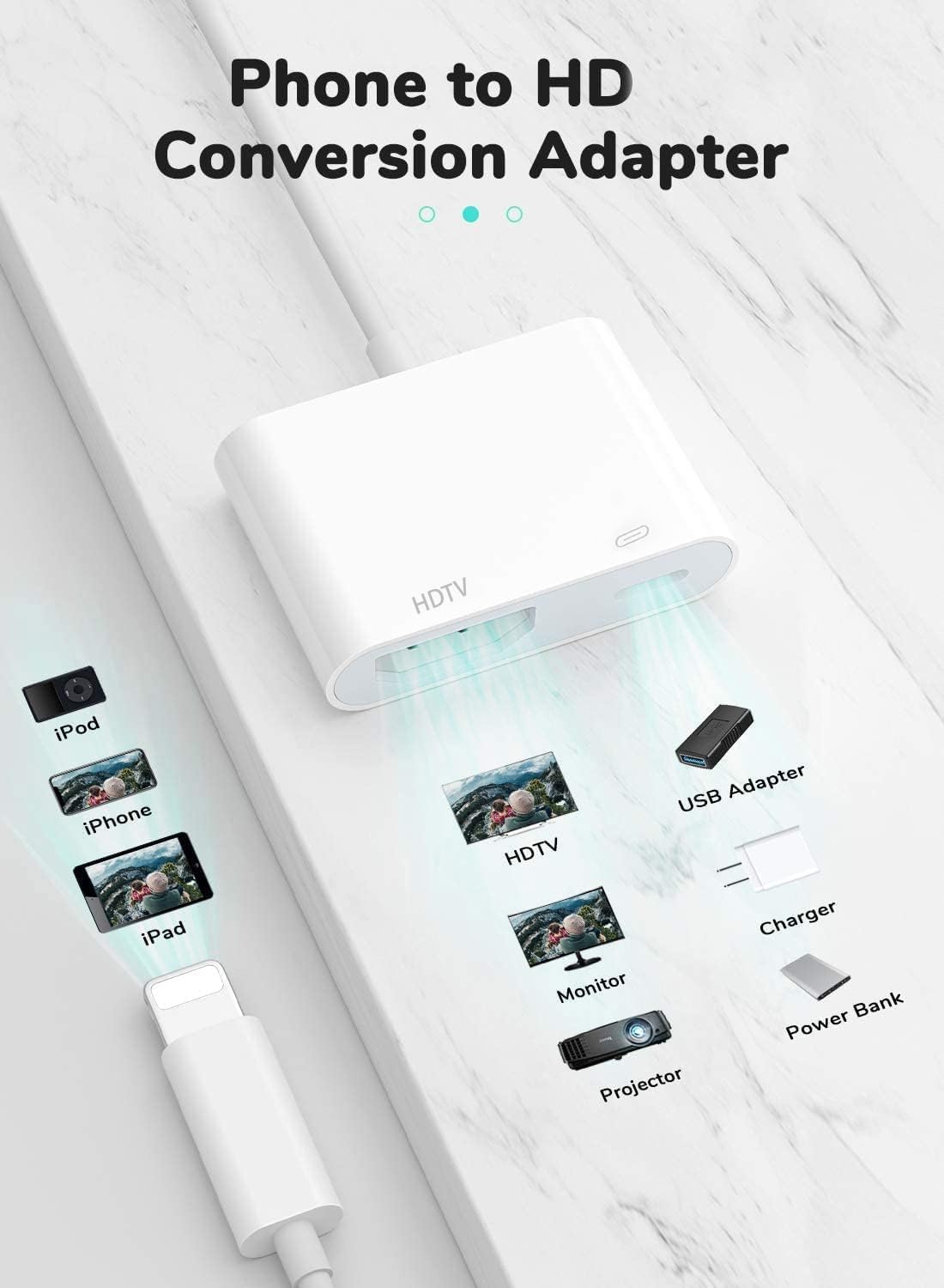 Apple MFi Certified Lightning to HDTV Digital AV Adapter 1080P HD Video Sync Screen Connector Cable with Charging Port Compatible with iPhone 14/13/12/11/ X/ 8/7/ iPad on HDTV/Projector/Monitor