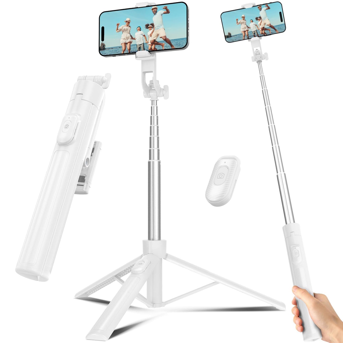 Selfie Stick Tripod for Phone with Remote Control & Holder, 50 Inch, Black | Extendable Selfie Stick Travel for iPhone, iPhone Tripod for Video Recording