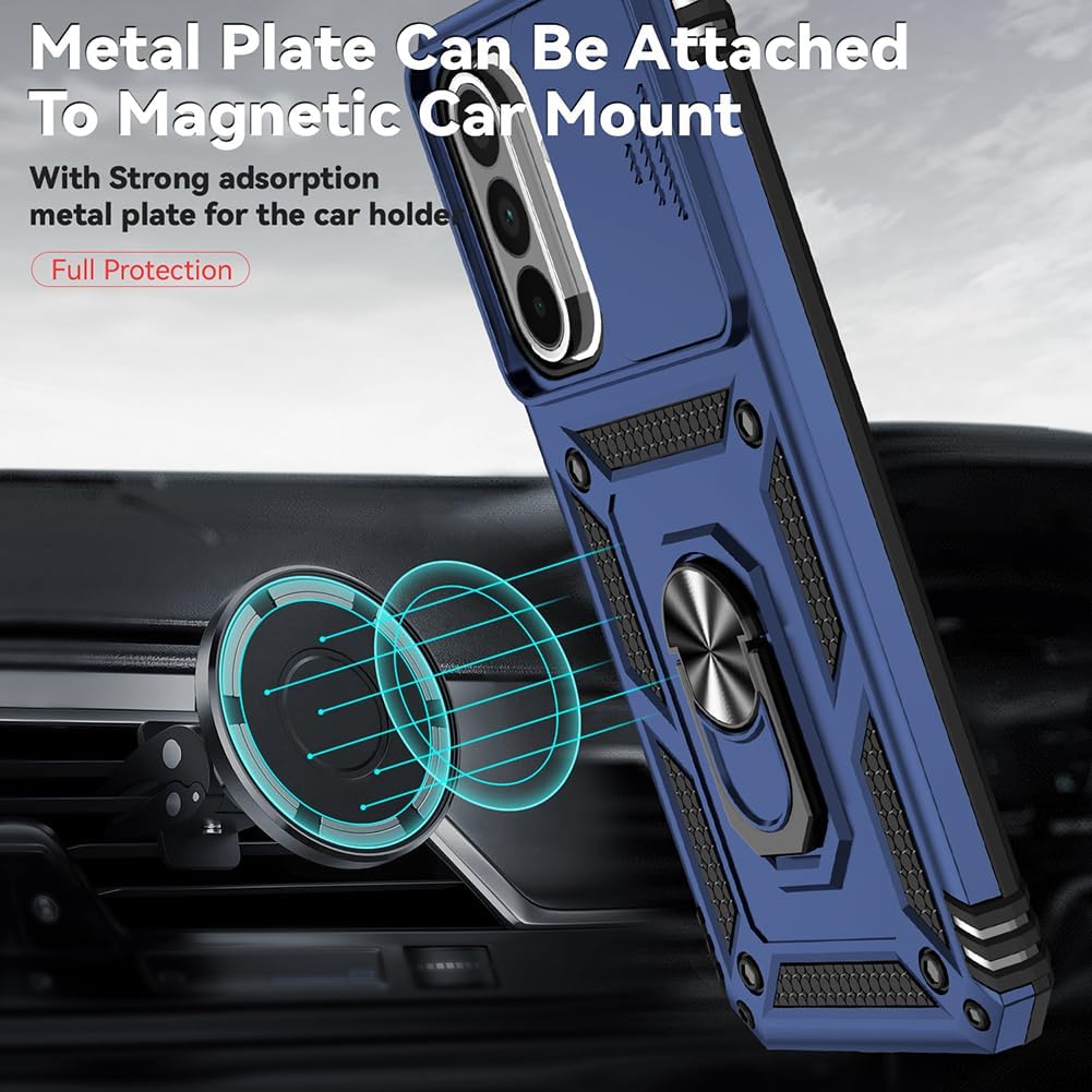 Androgate Phone Case for Samsung Galaxy A17/ A26 5G Case with HD Screen Protector & Slide Camera Cover & Rotated Ring Kickstand, [Military-Grade] Phone Case for Galaxy A26/ A17 Blue