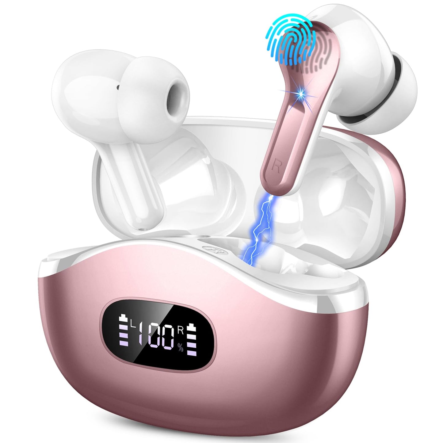 Wireless Earbuds, Bluetooth Headphones 5.4 HiFi Stereo, Ear Buds with 4 ENC Noise Cancelling Mics, 48H Bluetooth Earbuds with Dual LED Display, IP7 Waterproof in Ear Earphones for Android iOS, Black