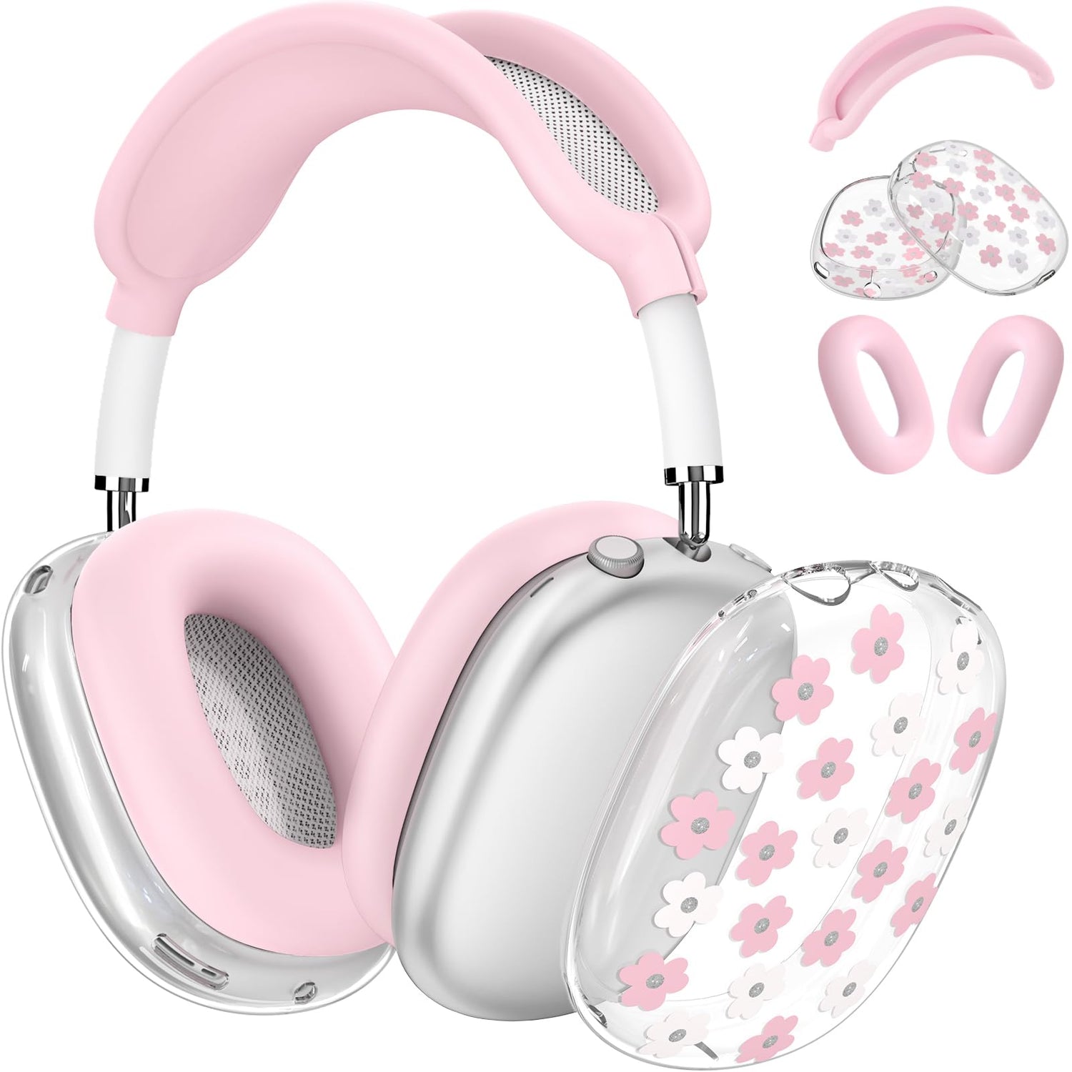 Silicone Cases for AirPods Max Headphones,Clear Flower Soft TPU Ear Cups Cover,Ear Pad Case Cover,Headband Cover for AirPod Max,Transparent Case for Apple AirPods Max USB-C(2024) for Women,Purple