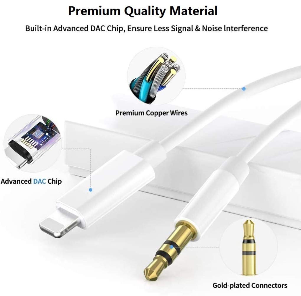 iPhone Aux Cord for Car, 2 Pack [Apple MFi Certified] Lightning to 3.5 mm AUX Audio Cable Cord for Car Home Stereo, Speaker, Headphone Compatible with iPhone 14 13 12 11 Pro Max XS XR X 8, 3.3ft White