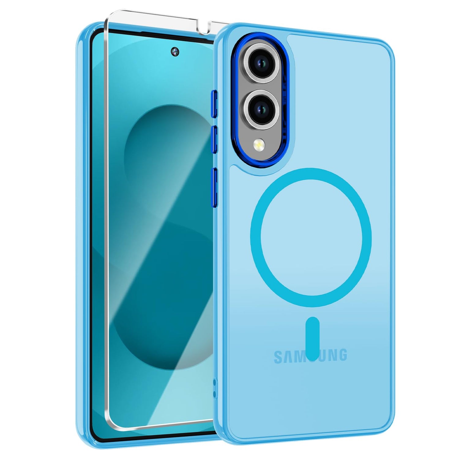 WRJ for Samsung Galaxy S25 Case,Galaxy S24 Case with Screen Protector,[Compatible with Magsafe] Magnetic Slim Matte Translucent Phone Case Women Men Shockproof Protective Cover-Matcha Green
