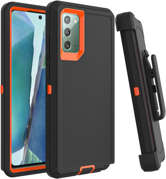 Case for Galaxy Note 20 with Clip, Heavy-Duty Tough Rugged Shockproof Drop Protective Cover Cases for Samsung Galaxy Note 20, Black+Orange