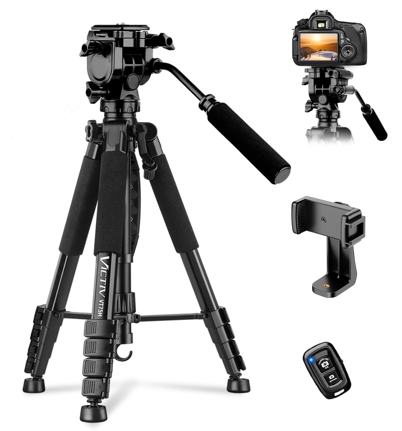 Victiv 74” Camera Tripod, Phone Tripod for iPhone with Phone Holder, Orange | Aluminum Professional Heavy Duty Camera Tripod Stand, Tall Tripod for DSLR with Carry Bag, Compatible with Canon Nikon iPhone